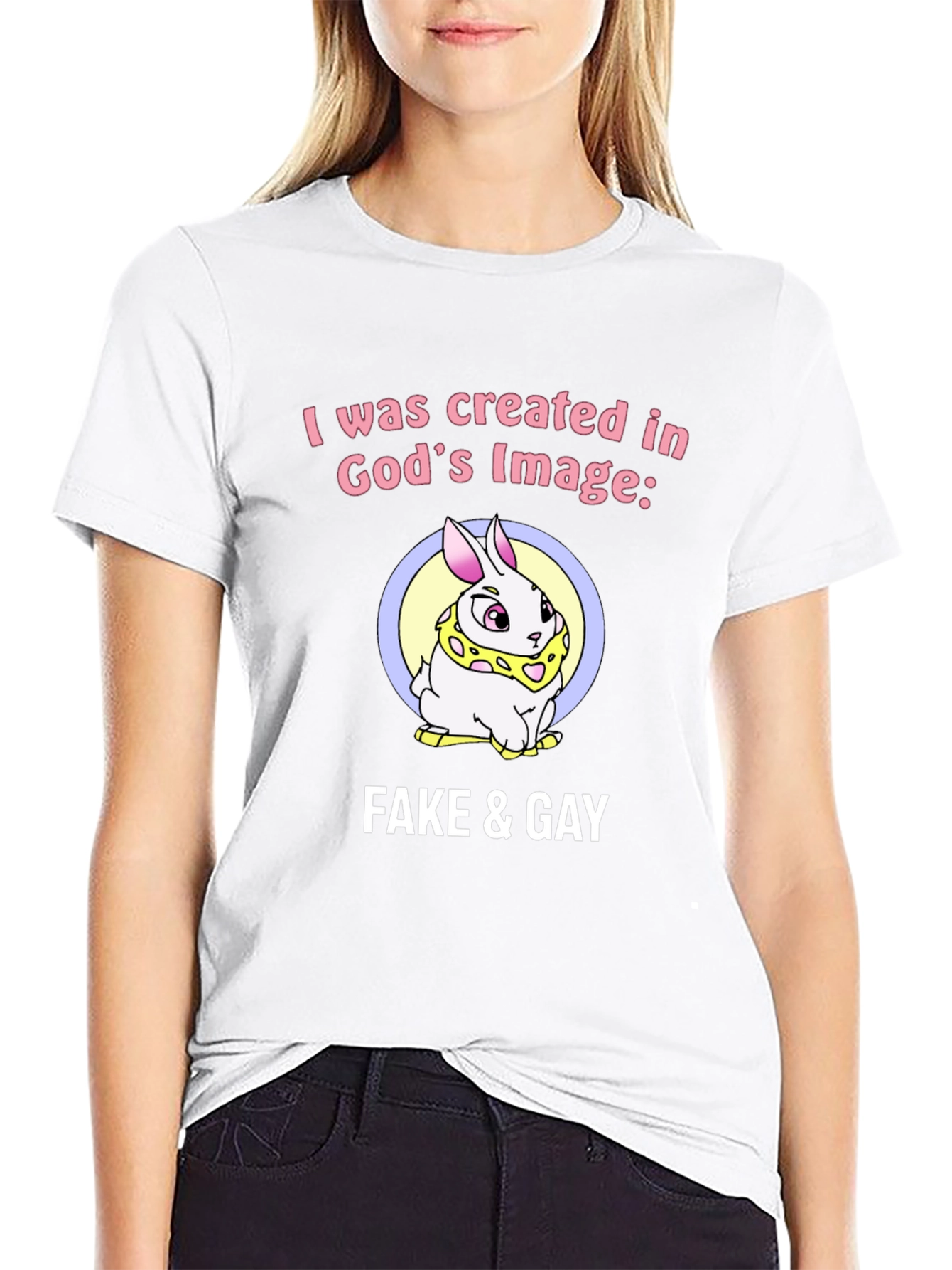 Funny Graphic Tee - Fake & Gay Bunny T-Shirt