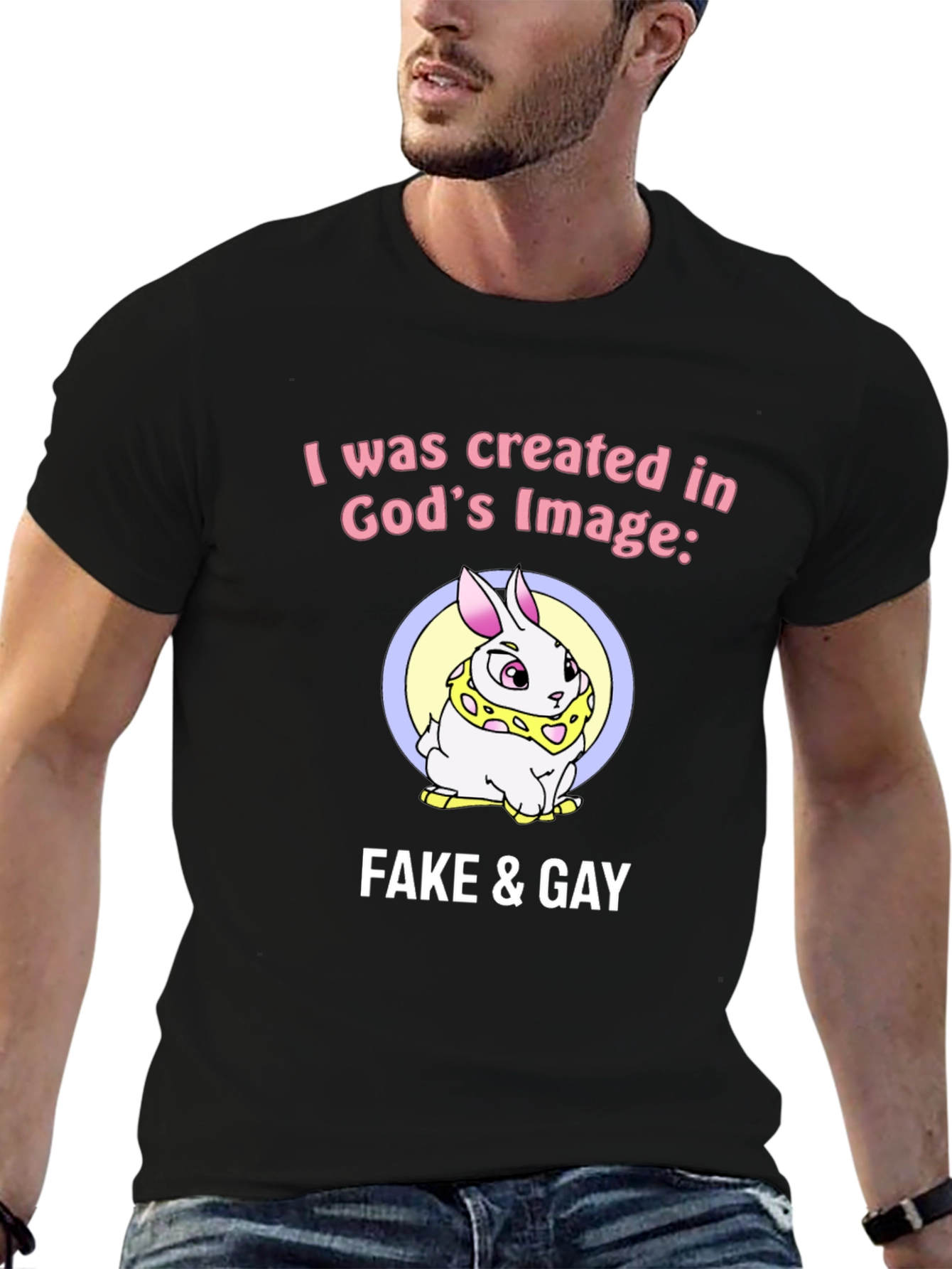 Funny Graphic Tee - Fake & Gay Bunny T-Shirt