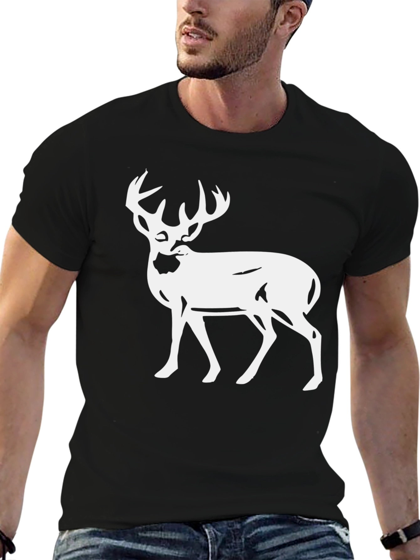 Deer Graphic Tee - Black Cotton T-Shirt
