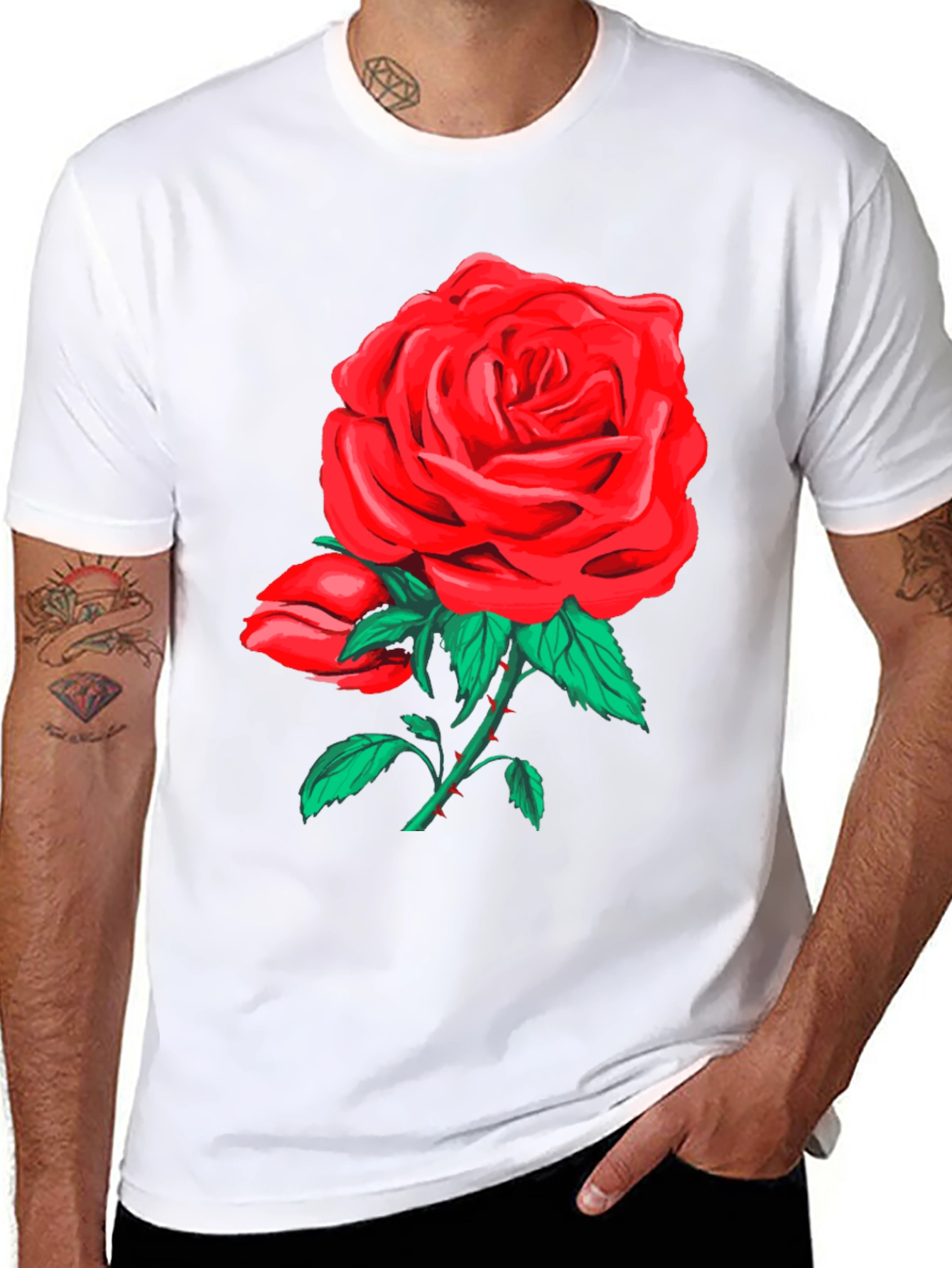 Bold Rose Graphic Tee - Black Cotton Blend