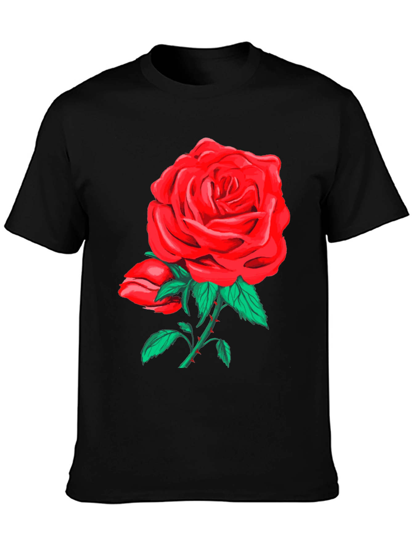 Bold Rose Graphic Tee - Black Cotton Blend