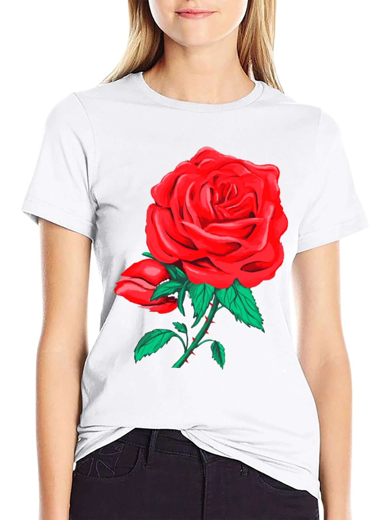 Bold Rose Graphic Tee - Black Cotton Blend