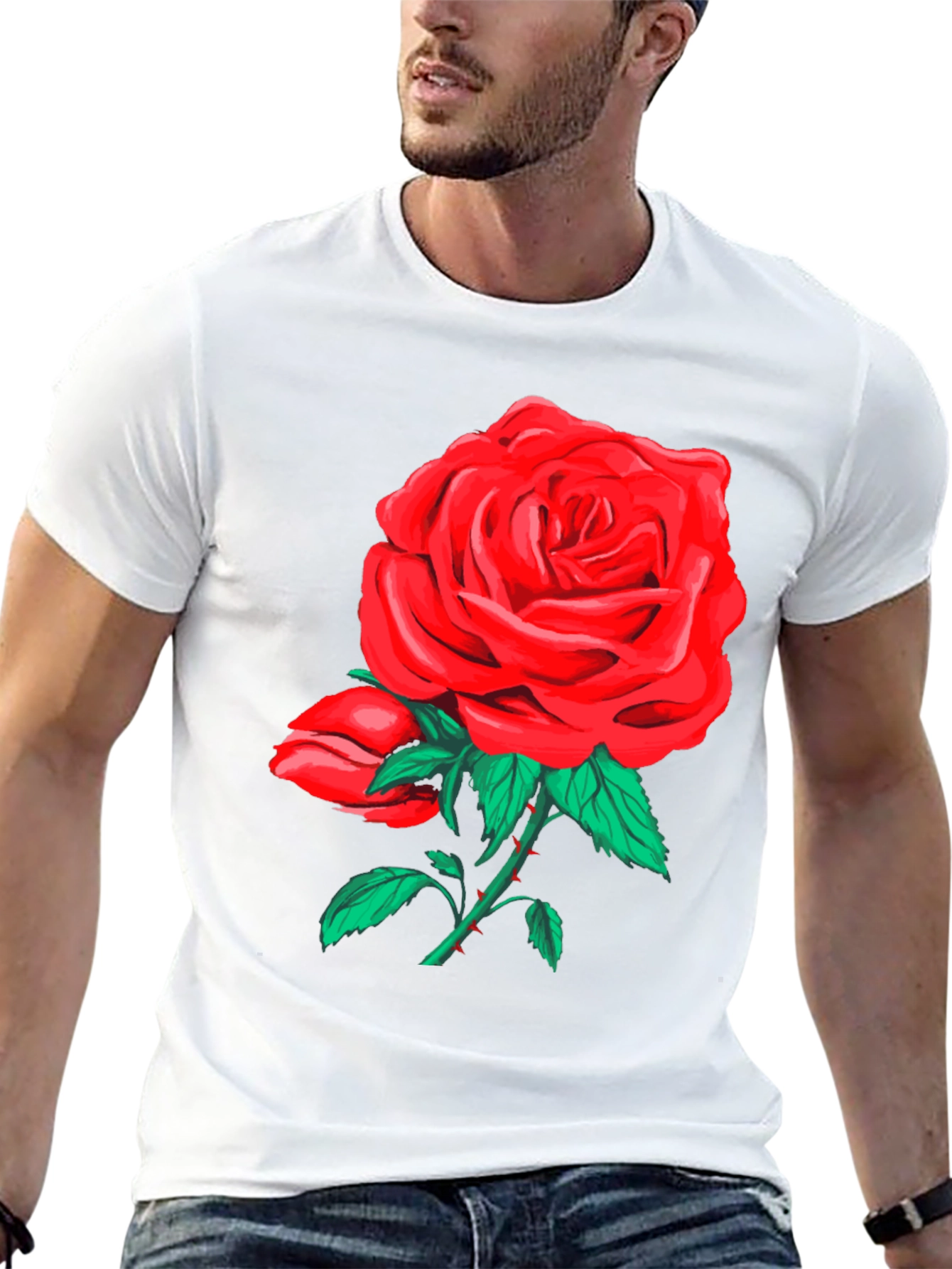 Bold Rose Graphic Tee - Black Cotton Blend