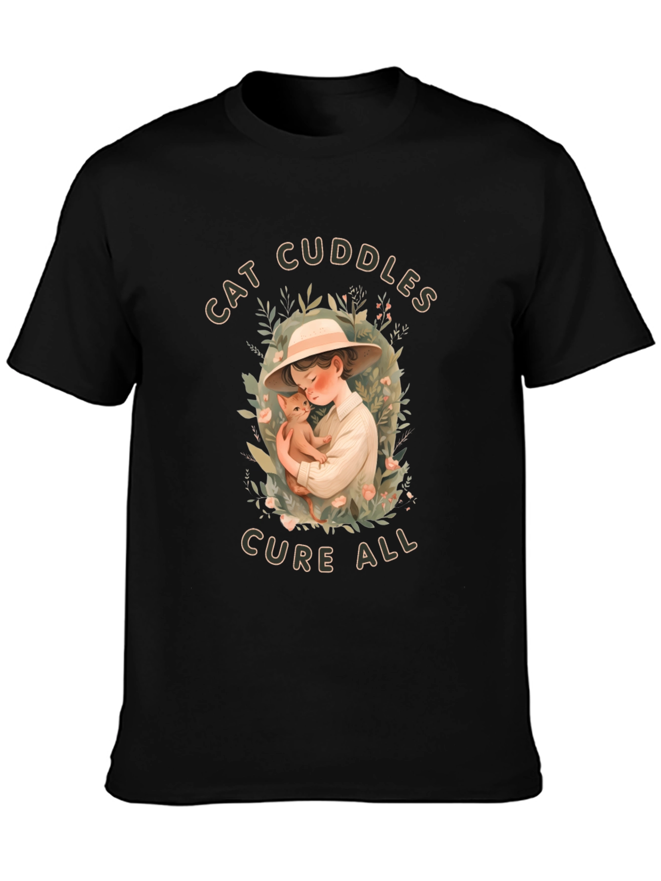 Cat Cuddles T-Shirt - Soft Cotton Blend Cute Design
