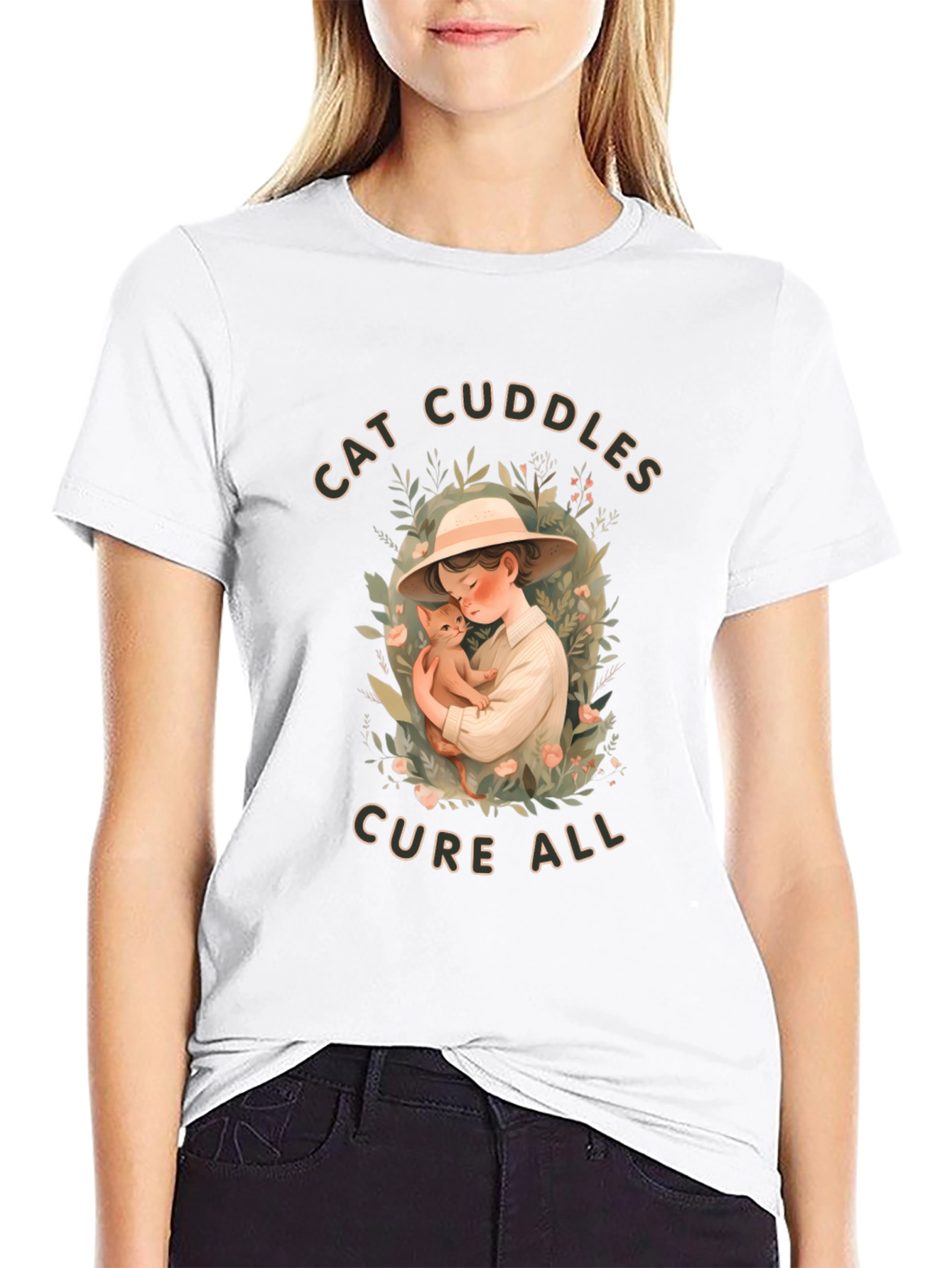 Cat Cuddles T-Shirt - Soft Cotton Blend Cute Design