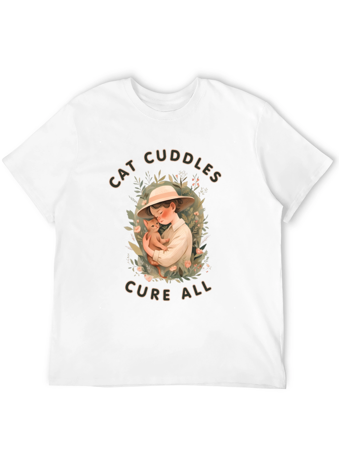 Cat Cuddles T-Shirt - Soft Cotton Blend Cute Design