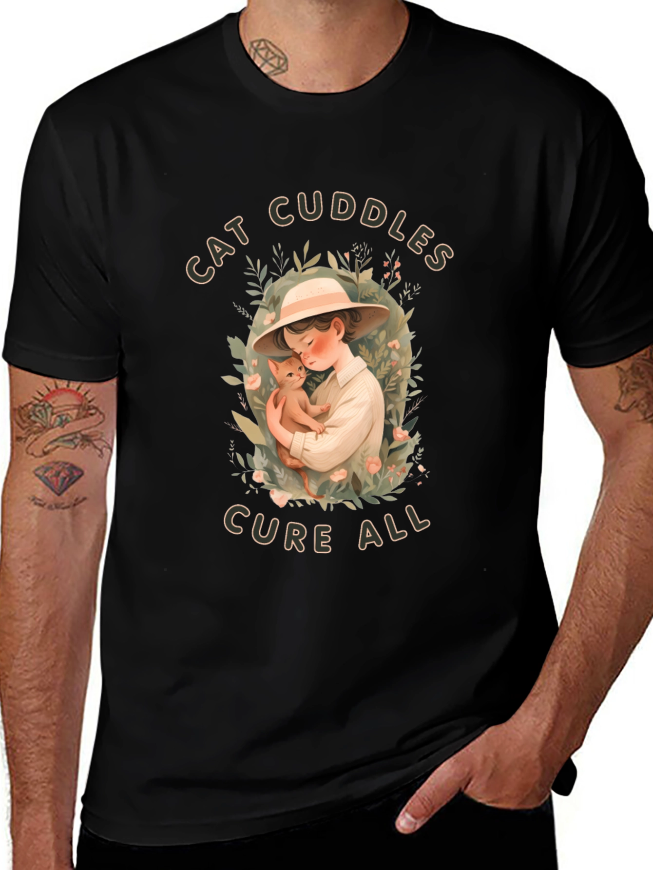 Cat Cuddles T-Shirt - Soft Cotton Blend Cute Design