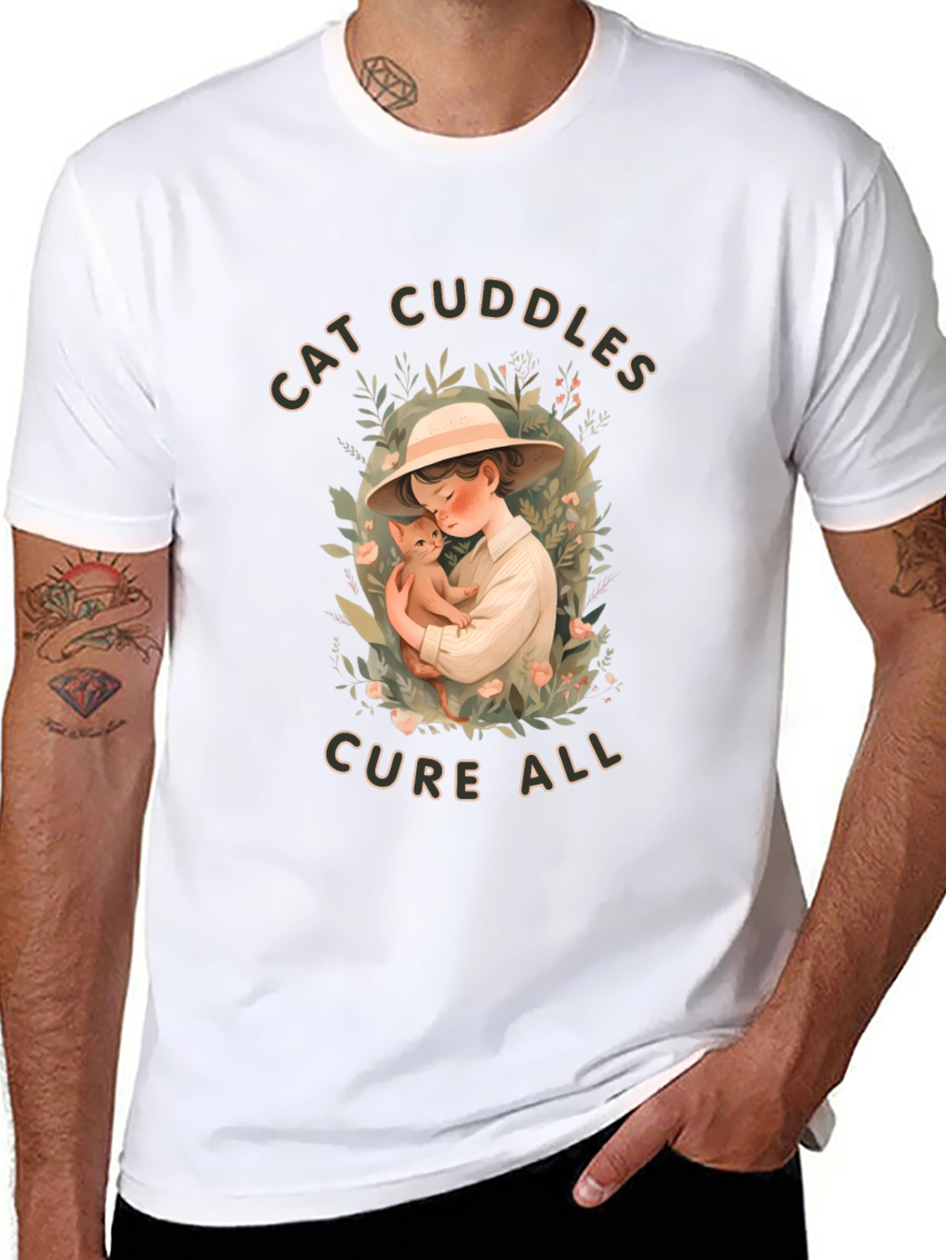Cat Cuddles T-Shirt - Soft Cotton Blend Cute Design