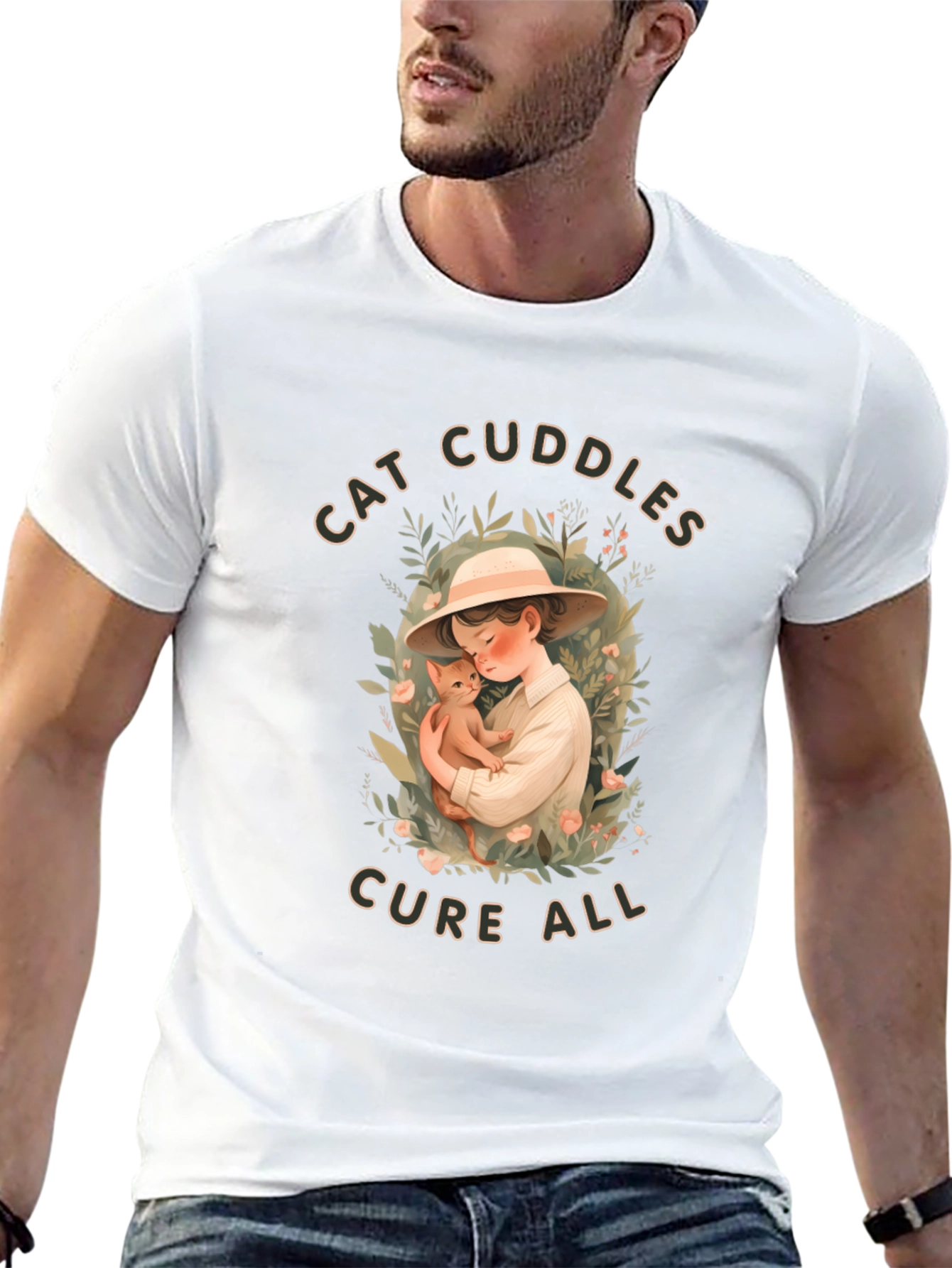 Cat Cuddles T-Shirt - Soft Cotton Blend Cute Design