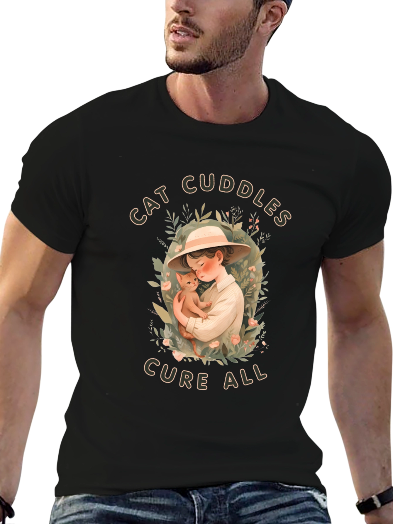 Cat Cuddles T-Shirt - Soft Cotton Blend Cute Design