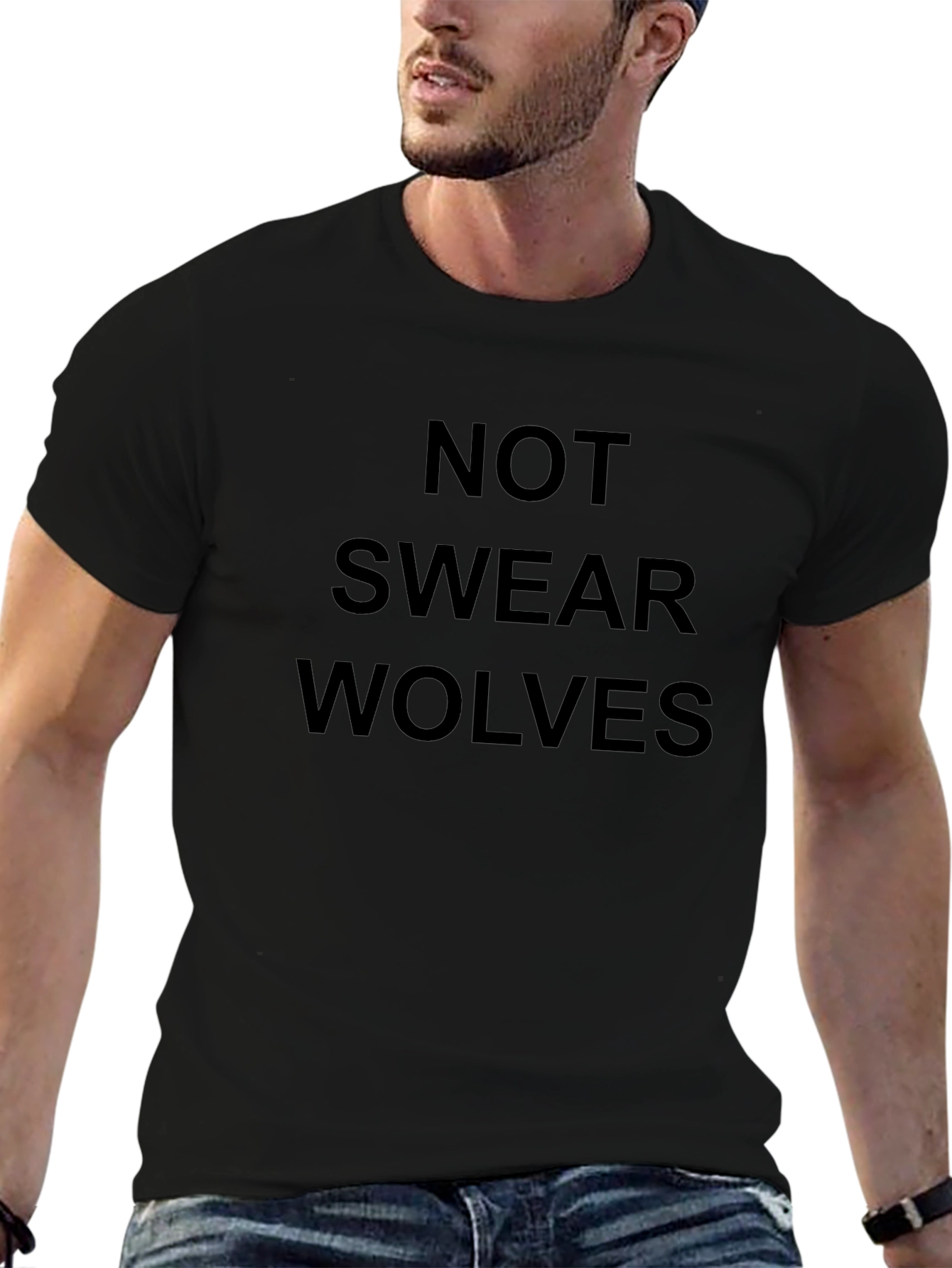 Funny Not Swear Wolves Black T-Shirt
