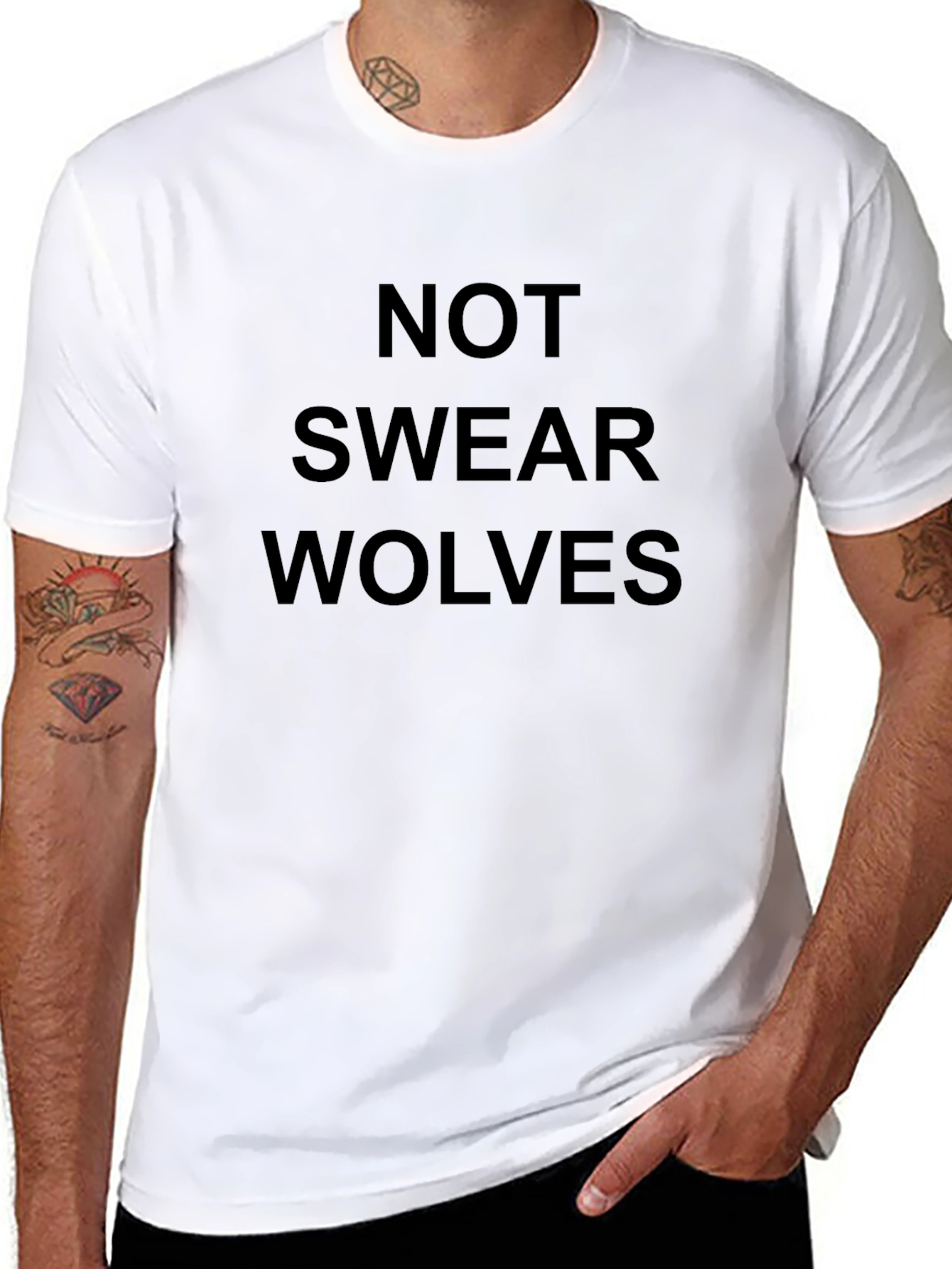 Funny Not Swear Wolves Black T-Shirt