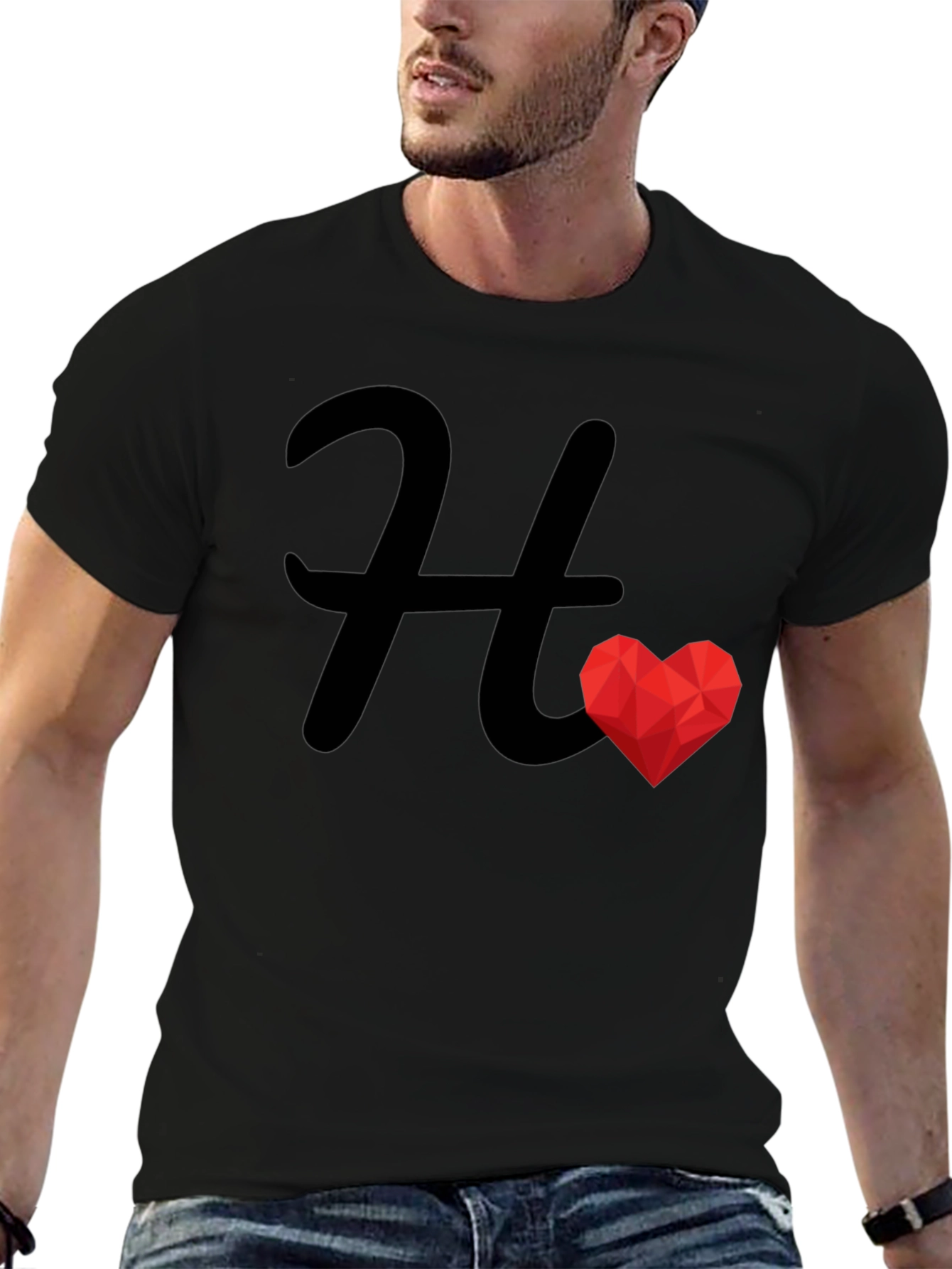 H Heart Graphic Black Tee - Stylish Casual Wear