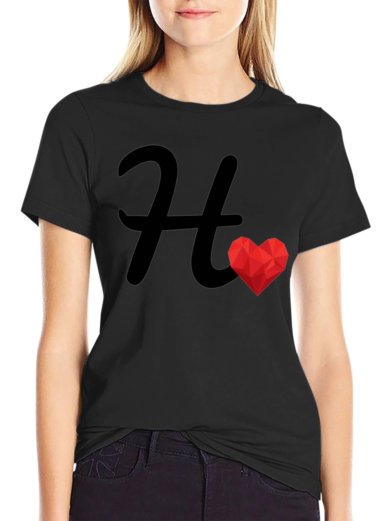 H Heart Graphic Black Tee - Stylish Casual Wear