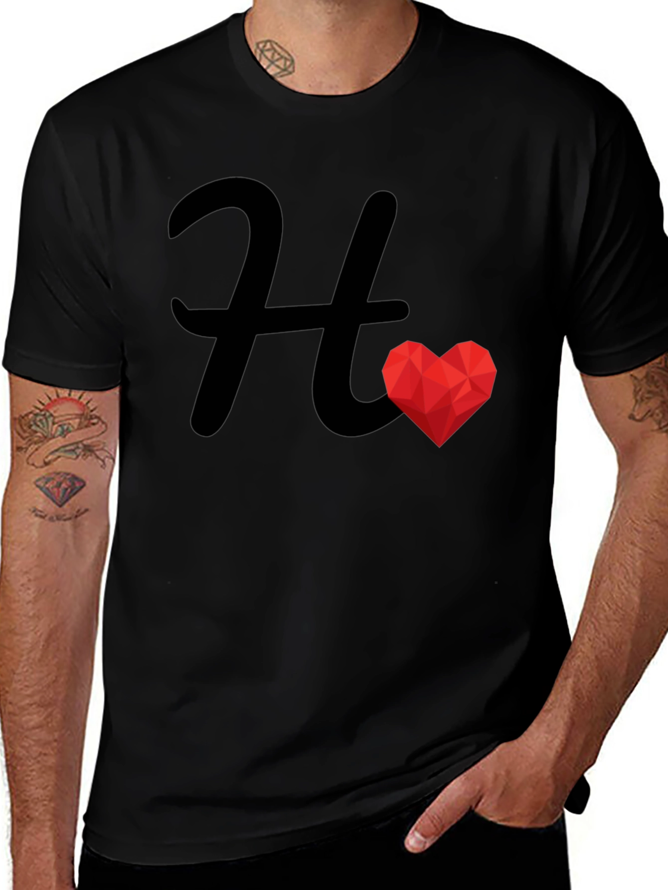 H Heart Graphic Black Tee - Stylish Casual Wear