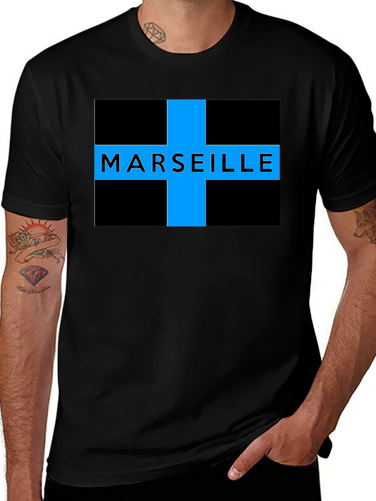 Marseille T-Shirt - Black with Blue Cross