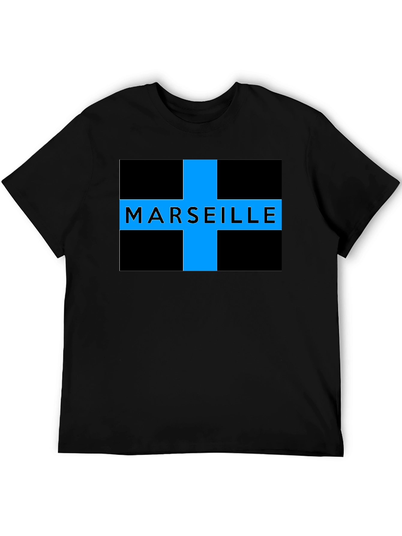 Marseille T-Shirt - Black with Blue Cross