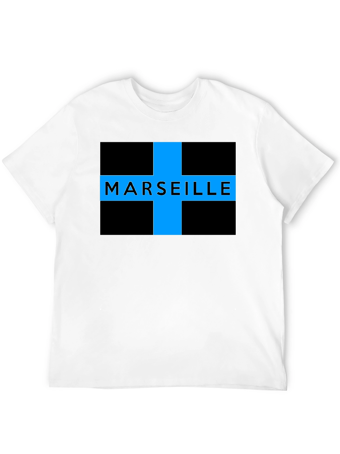 Marseille T-Shirt - Black with Blue Cross
