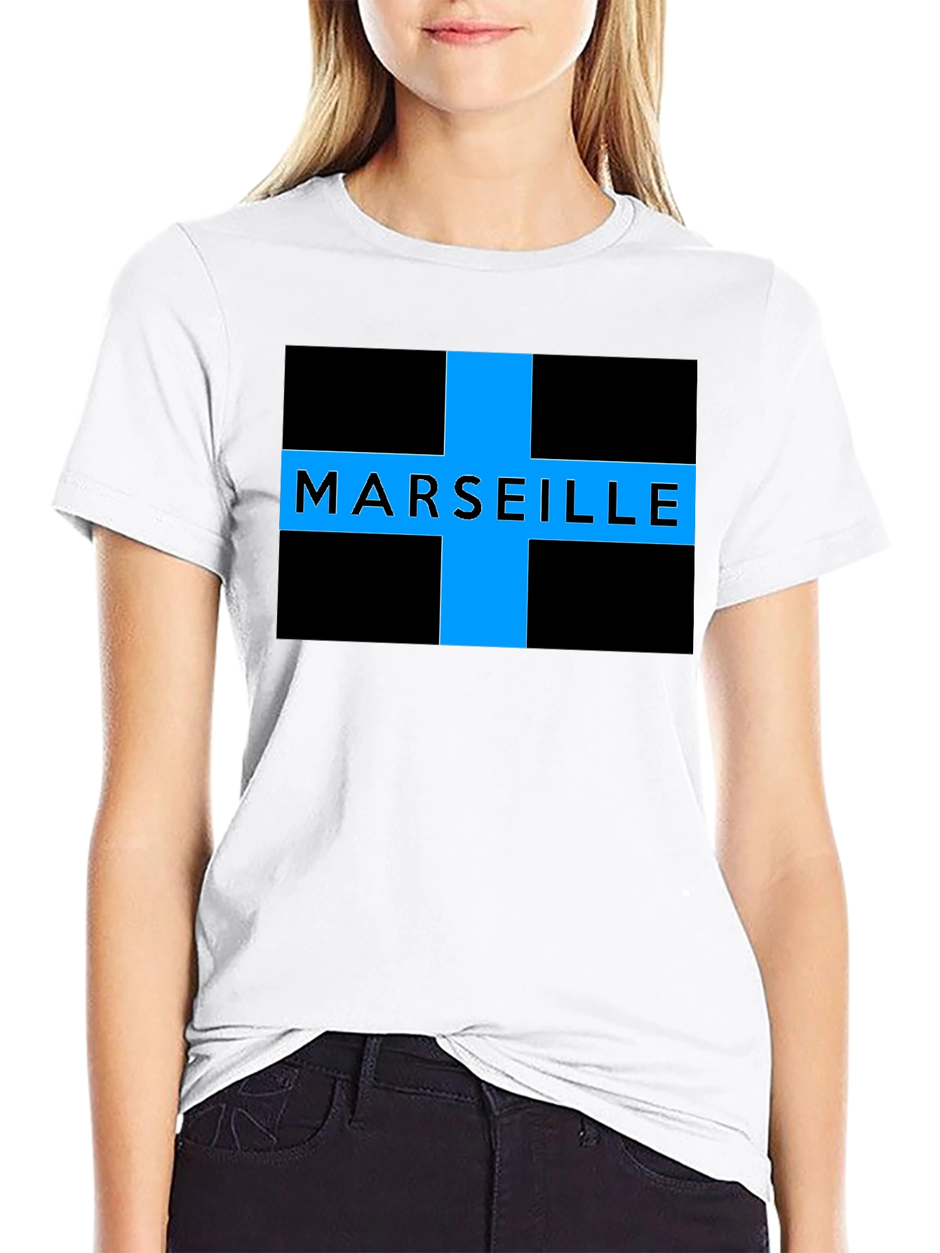 Marseille T-Shirt - Black with Blue Cross