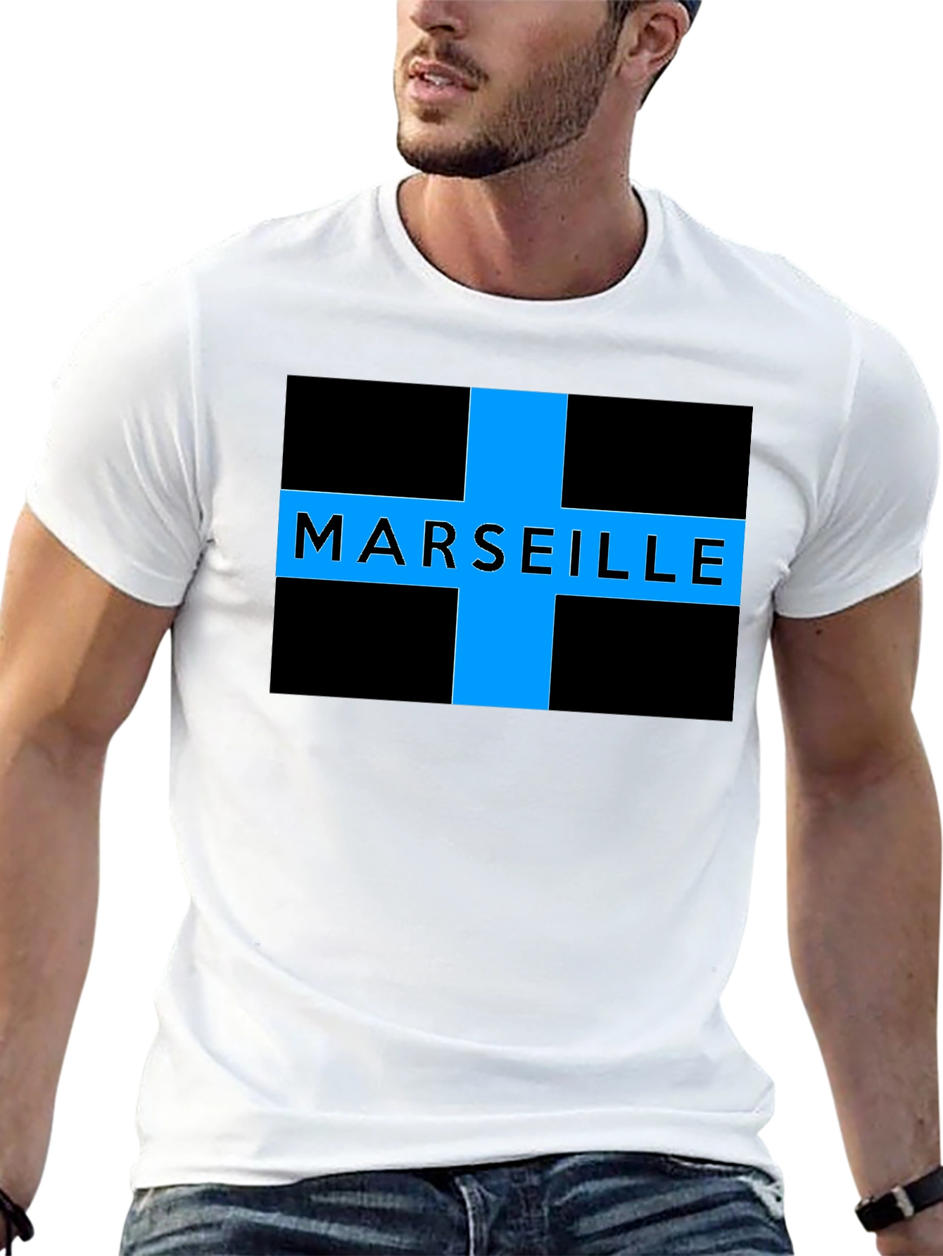 Marseille T-Shirt - Black with Blue Cross