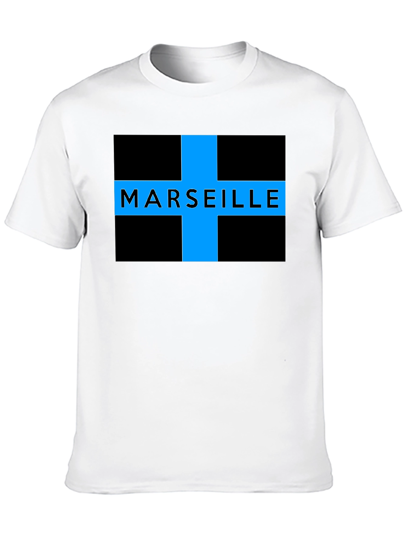 Marseille T-Shirt - Black with Blue Cross