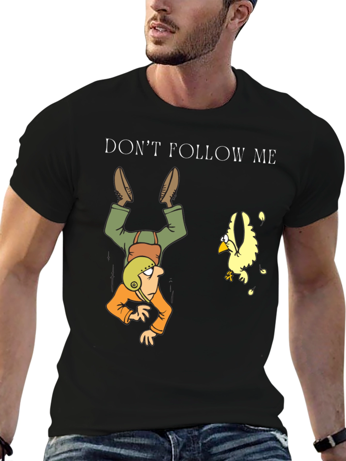 Dont Follow Me Upside Down Man Black T-Shirt