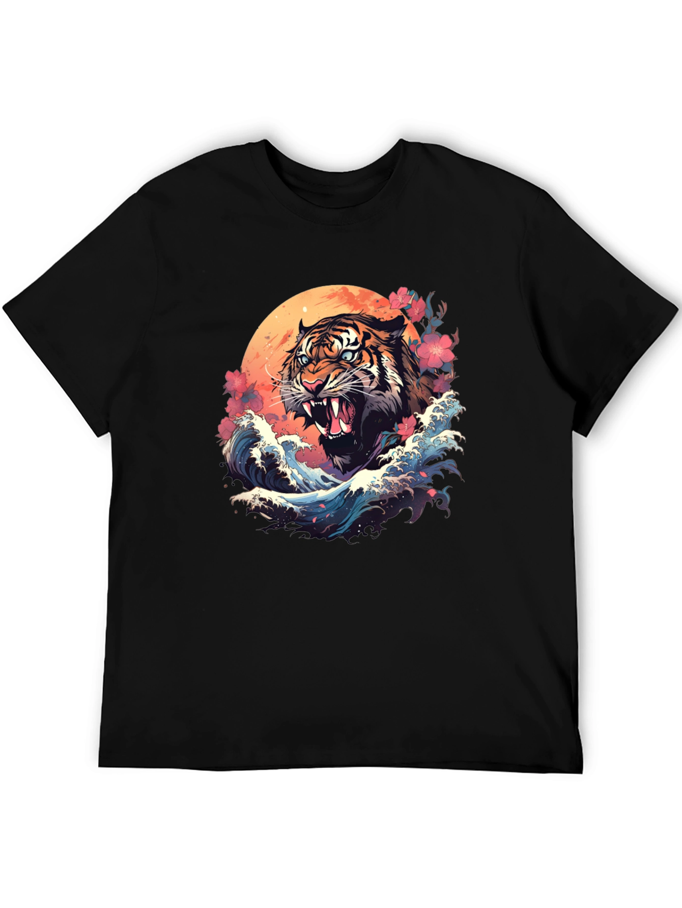 Tiger Wave Graphic Tee - Cool Asian Art Shirt