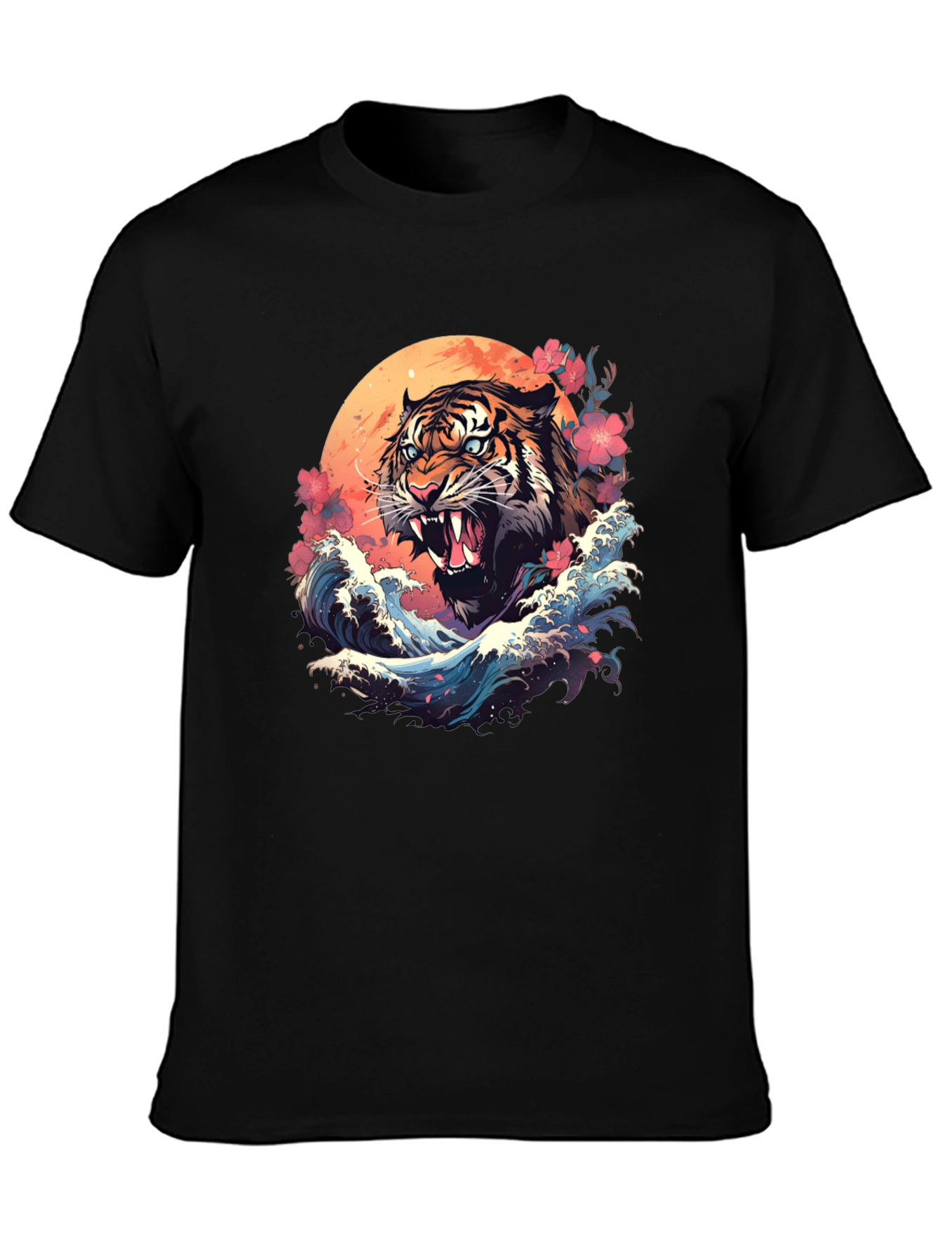 Tiger Wave Graphic Tee - Cool Asian Art Shirt