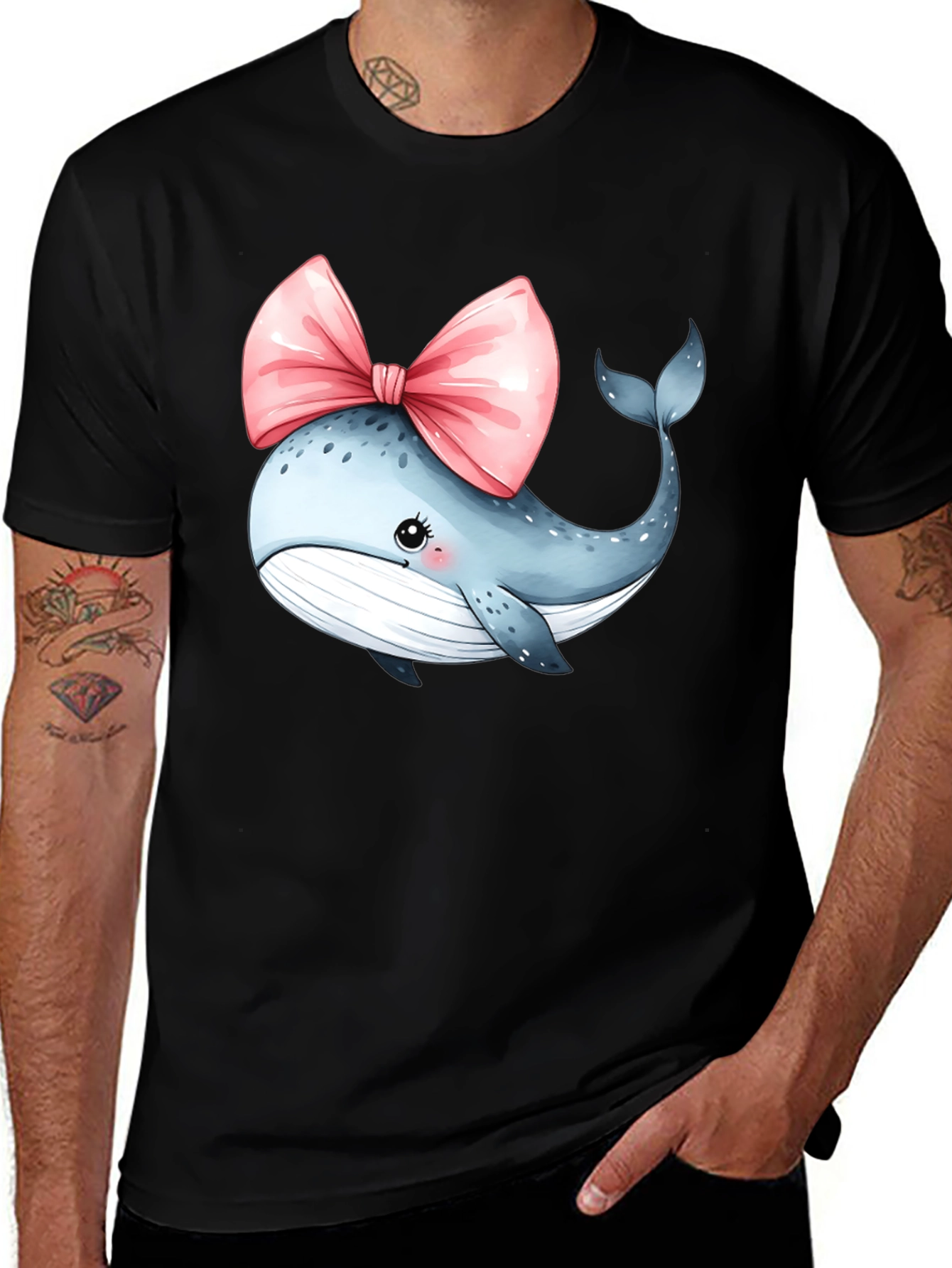 Whale Bow T-Shirt - Cute Cartoon Graphic Tee