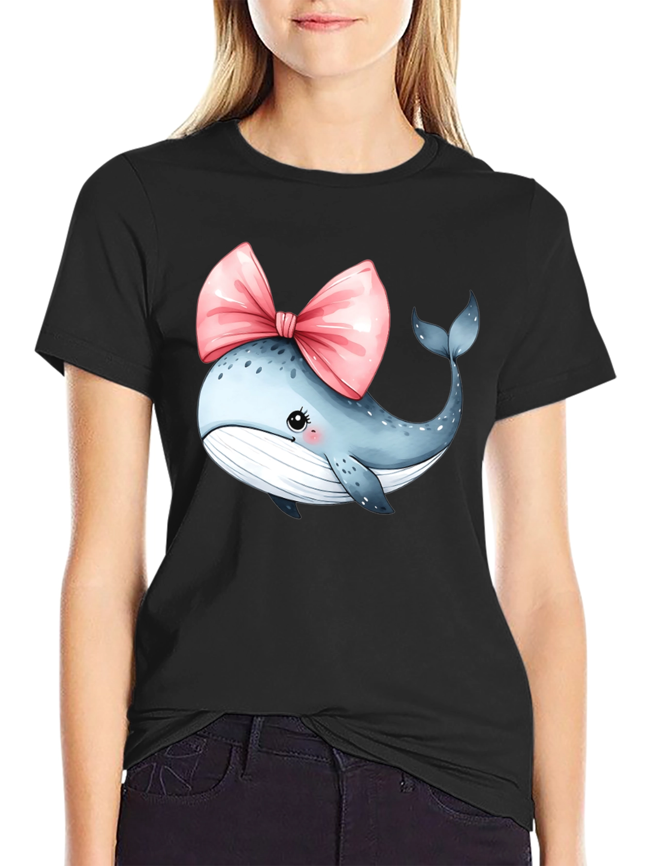 Whale Bow T-Shirt - Cute Cartoon Graphic Tee