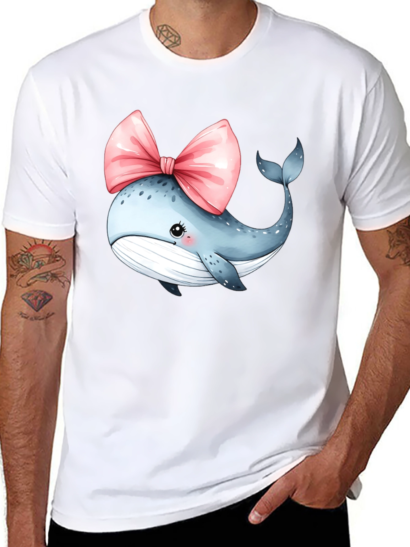 Whale Bow T-Shirt - Cute Cartoon Graphic Tee