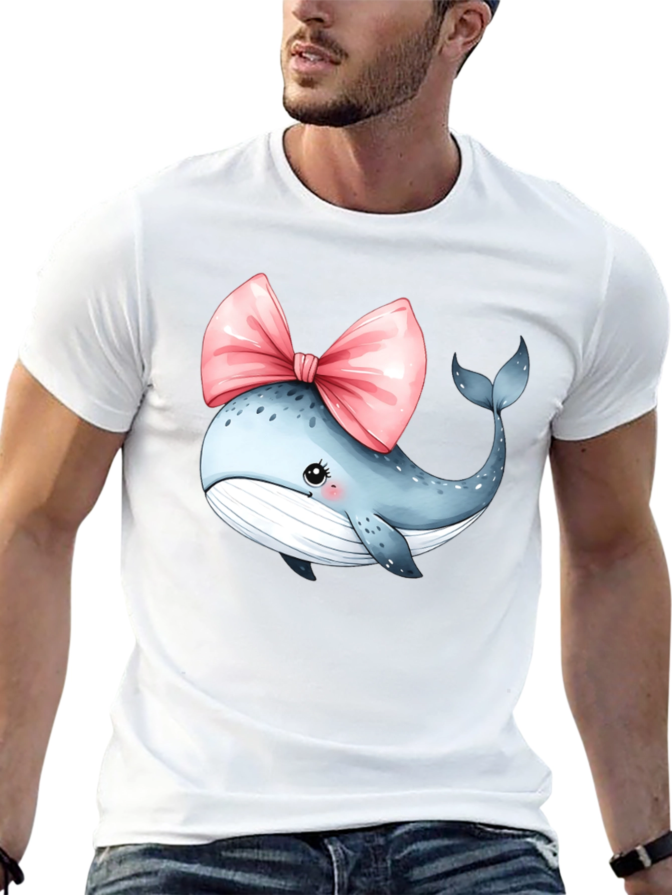 Whale Bow T-Shirt - Cute Cartoon Graphic Tee