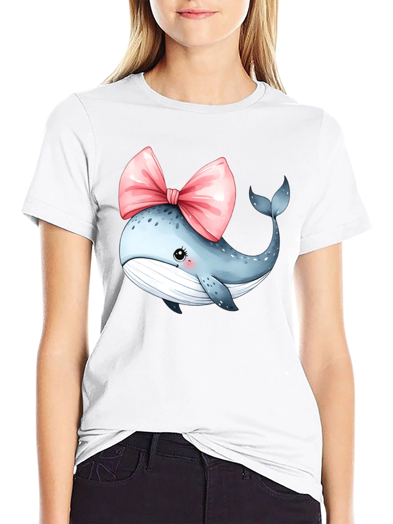 Whale Bow T-Shirt - Cute Cartoon Graphic Tee