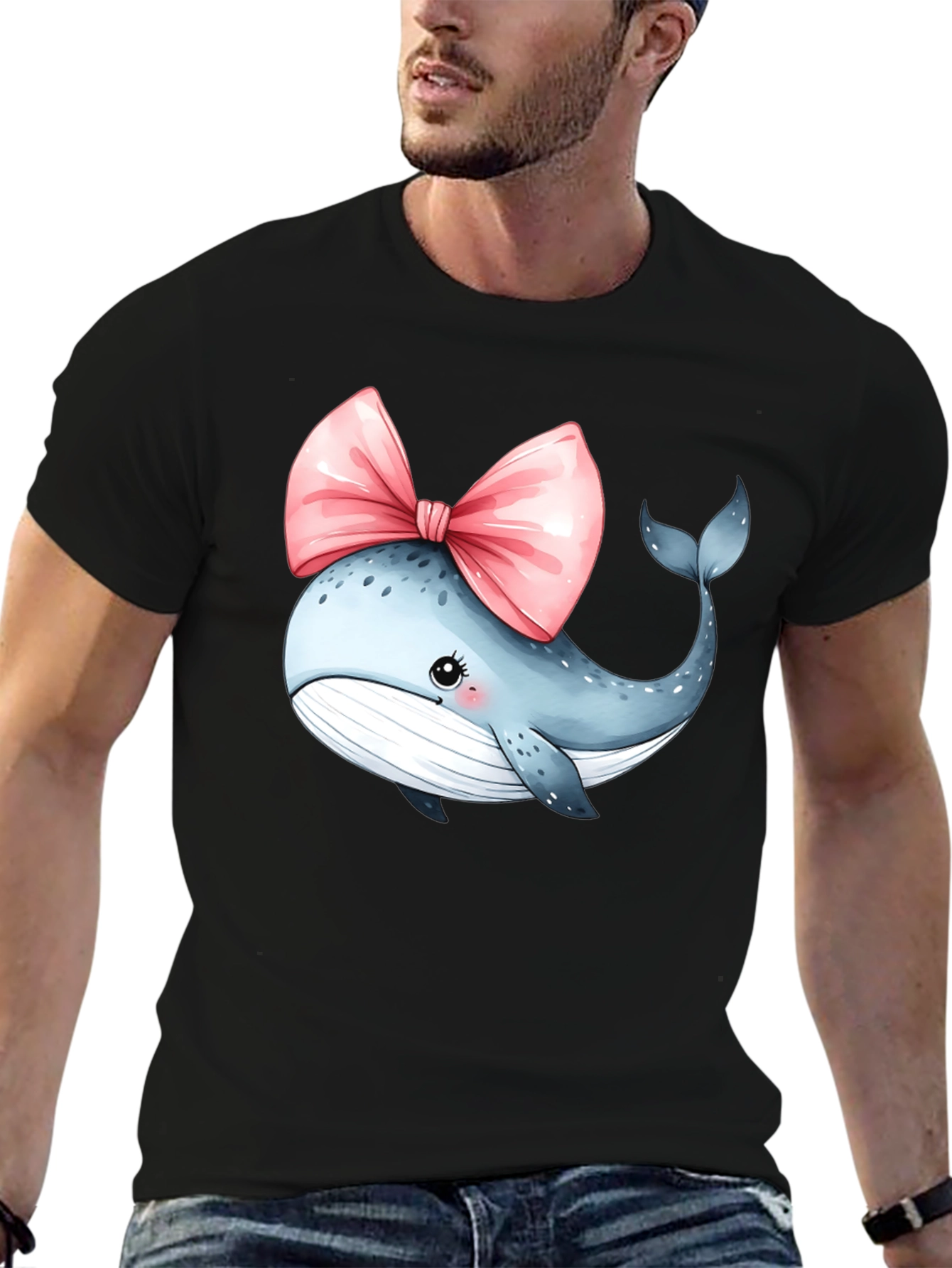 Whale Bow T-Shirt - Cute Cartoon Graphic Tee