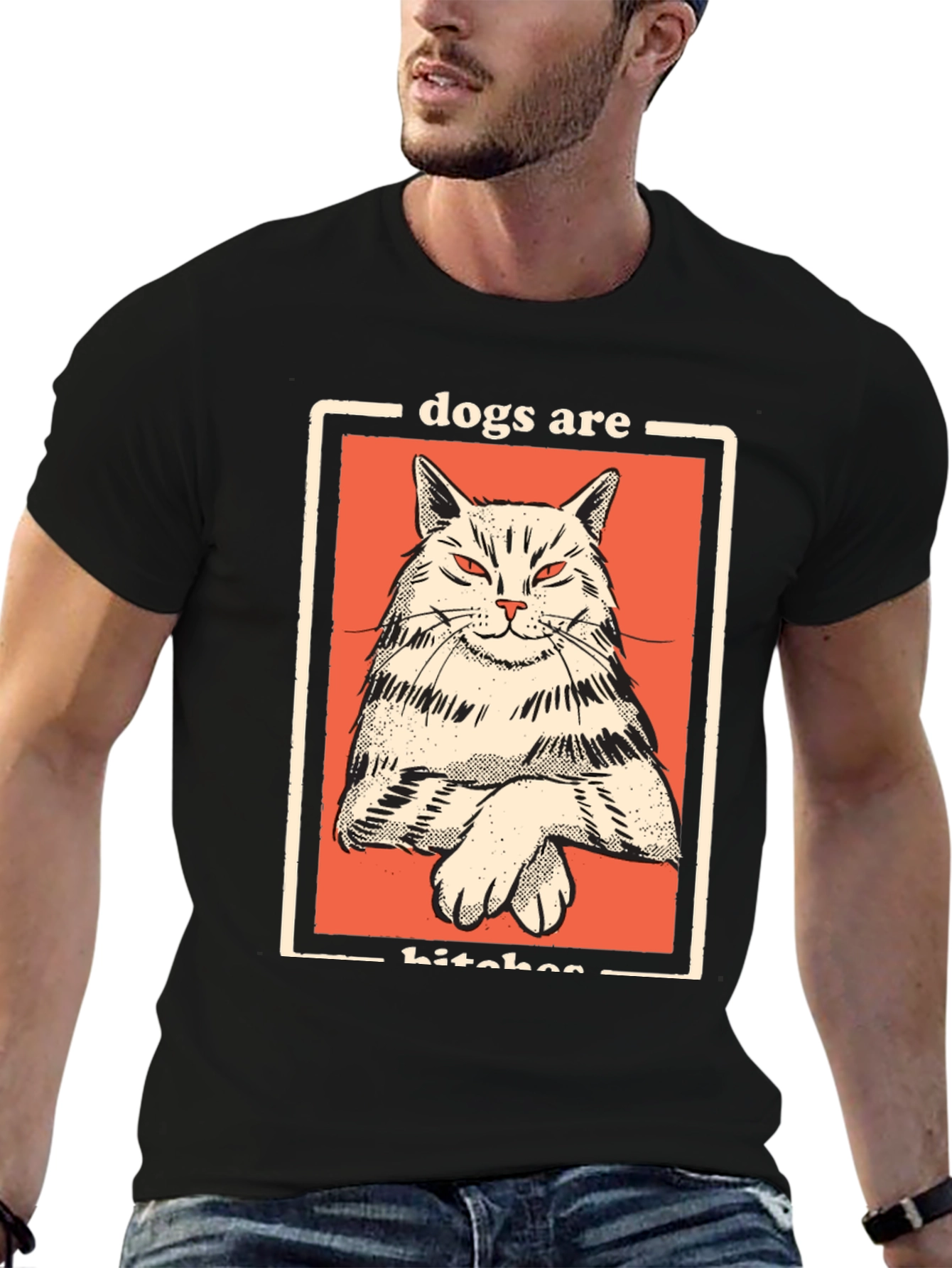 Dogs Are Bitches Cat Graphic Black T-Shirt