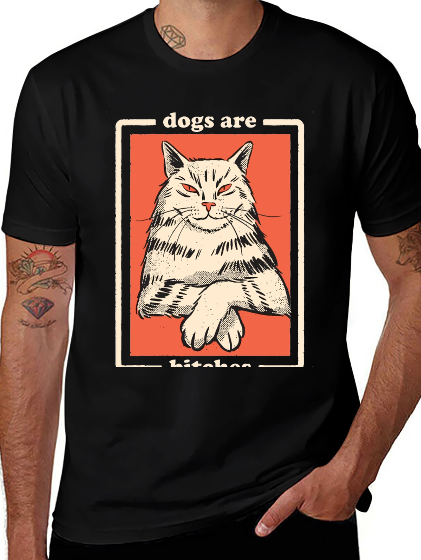 Dogs Are Bitches Cat Graphic Black T-Shirt