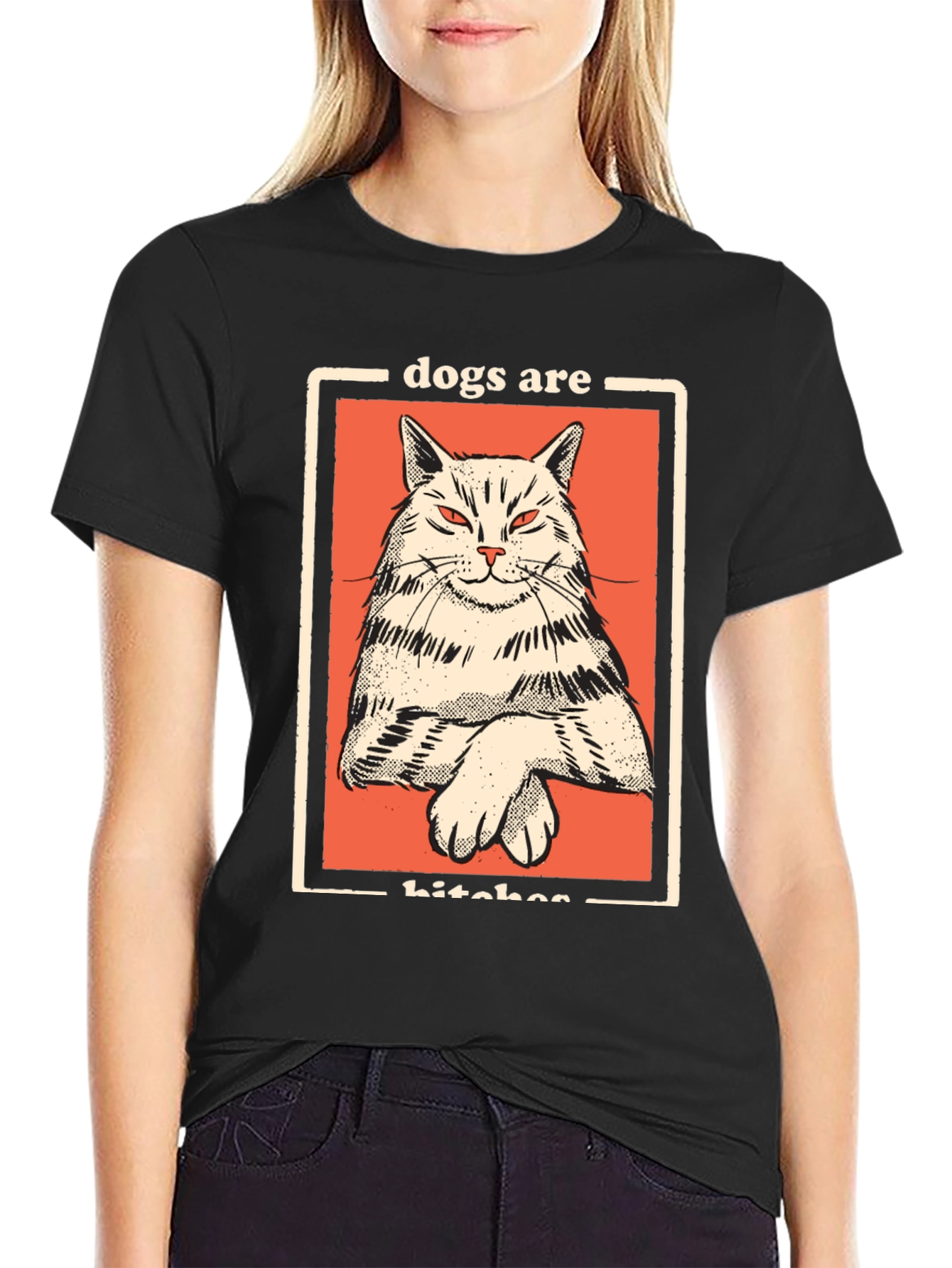 Dogs Are Bitches Cat Graphic Black T-Shirt