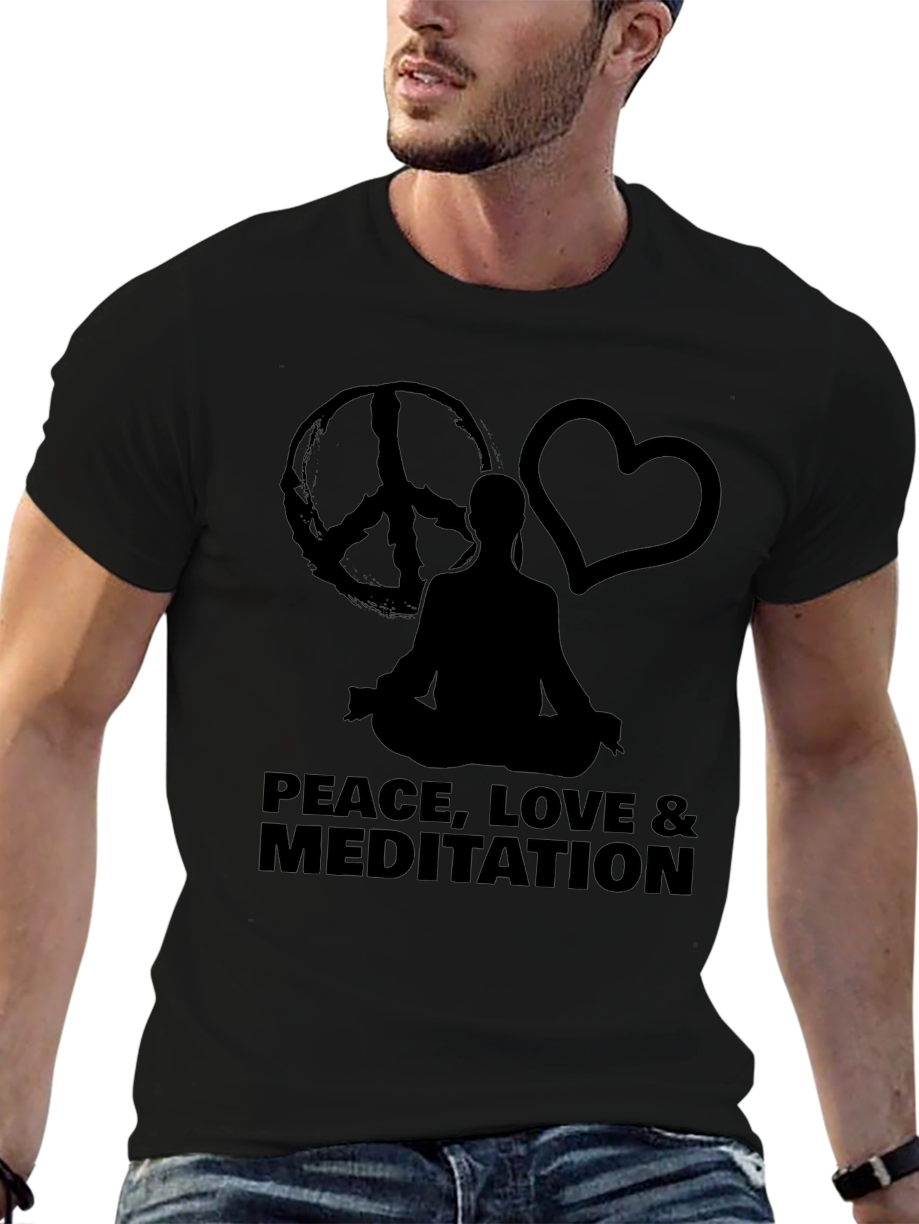 Peace Love Meditation Graphic Tee - Black