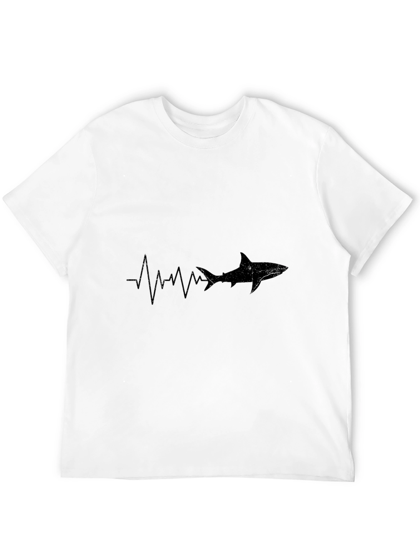 Shark Heartbeat Graphic Tee - Black Cotton Casual T-Shirt
