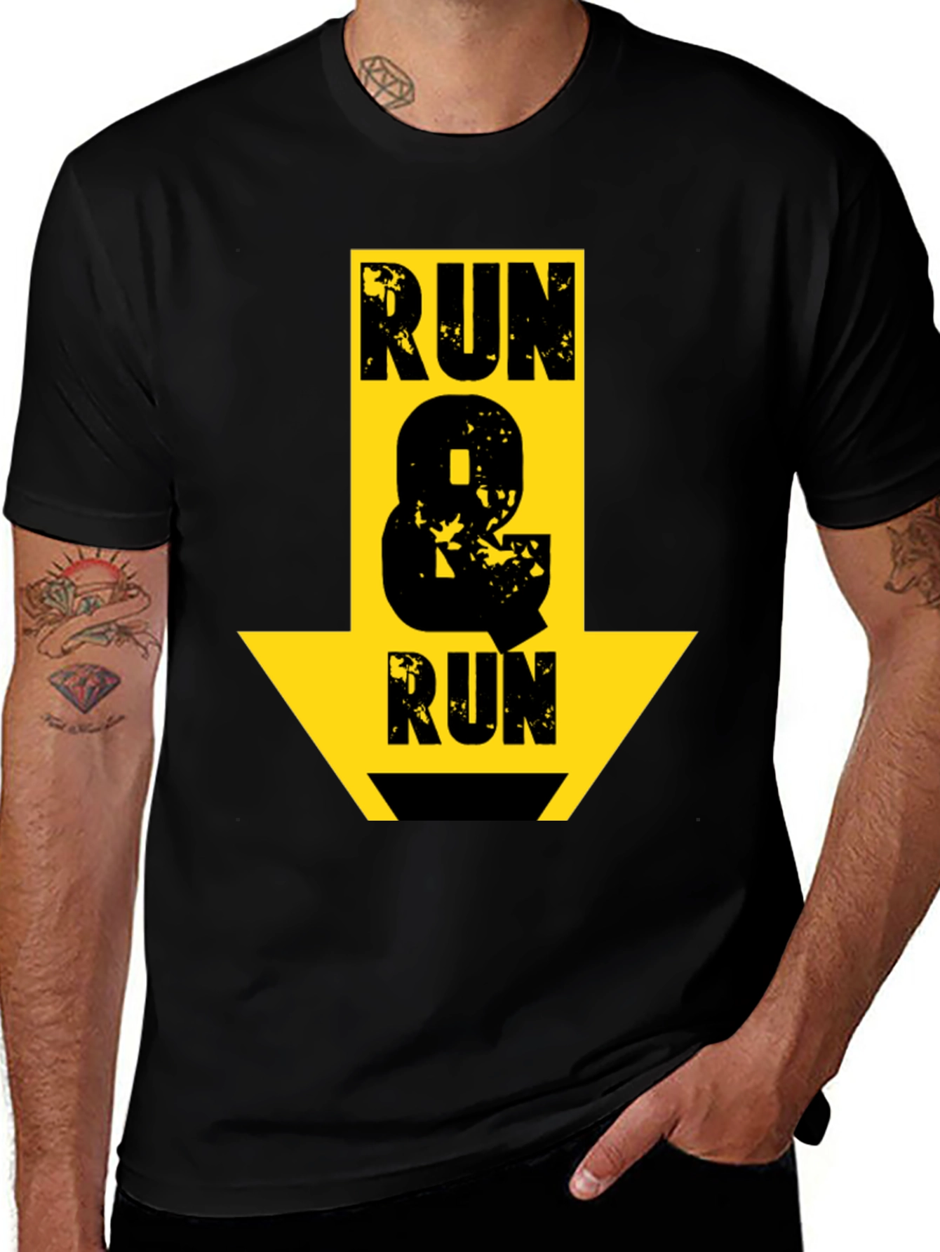 Run & Run Graphic T-Shirt - Black Cotton Tee