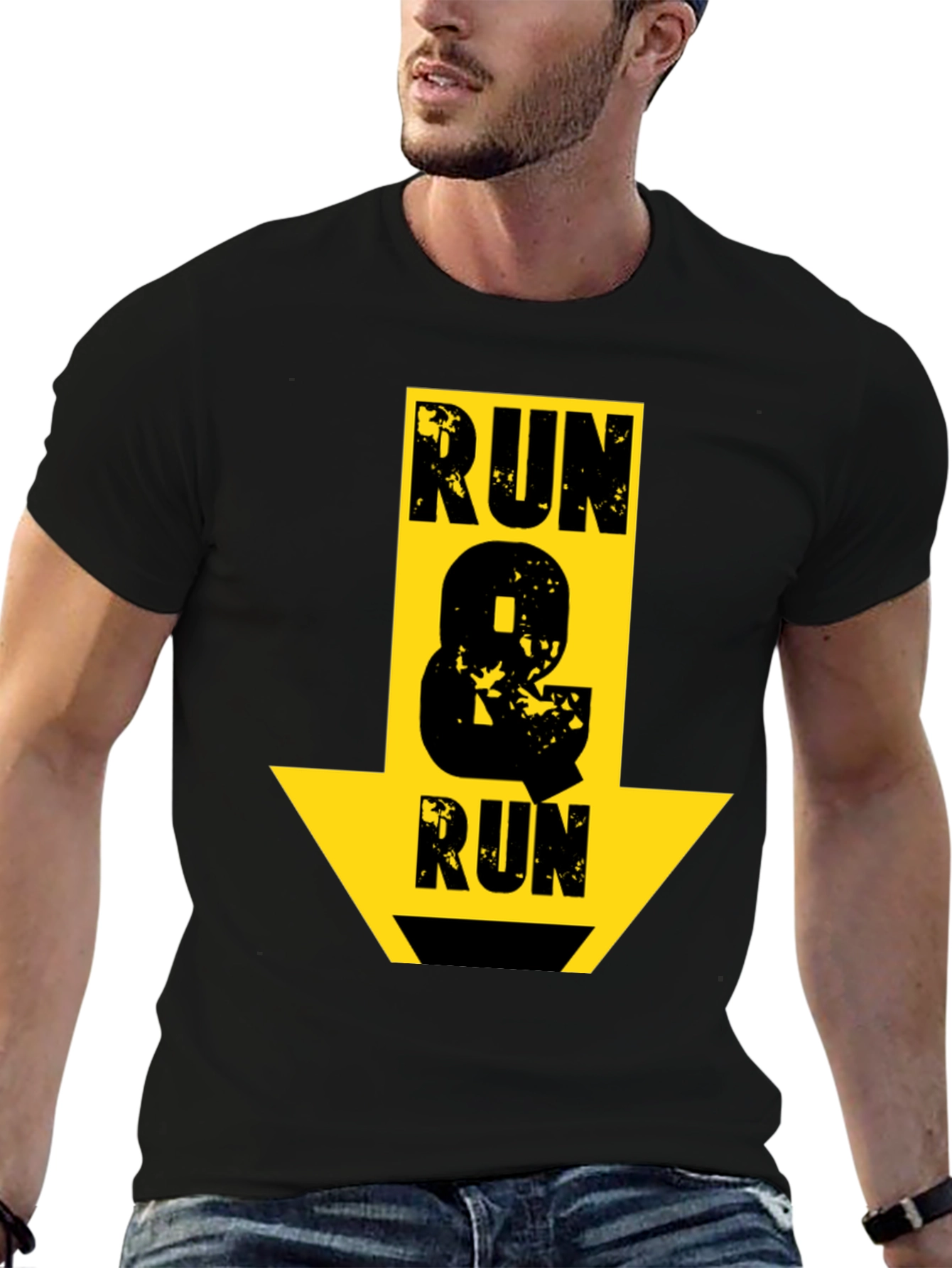 Run & Run Graphic T-Shirt - Black Cotton Tee