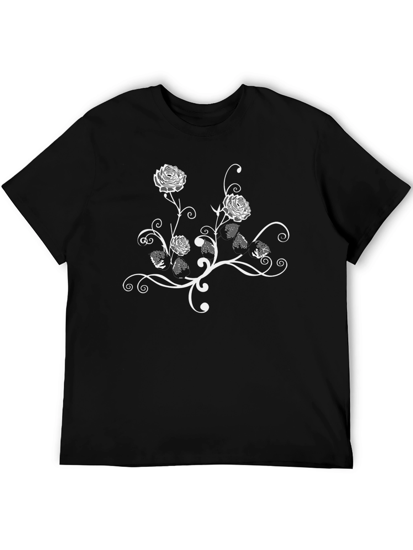 Floral Rose Vine Graphic Black T-Shirt