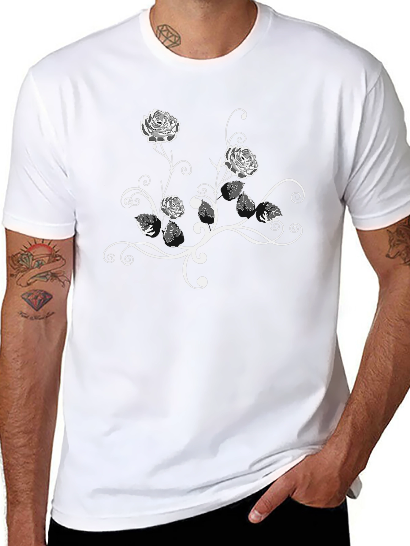 Floral Rose Vine Graphic Black T-Shirt
