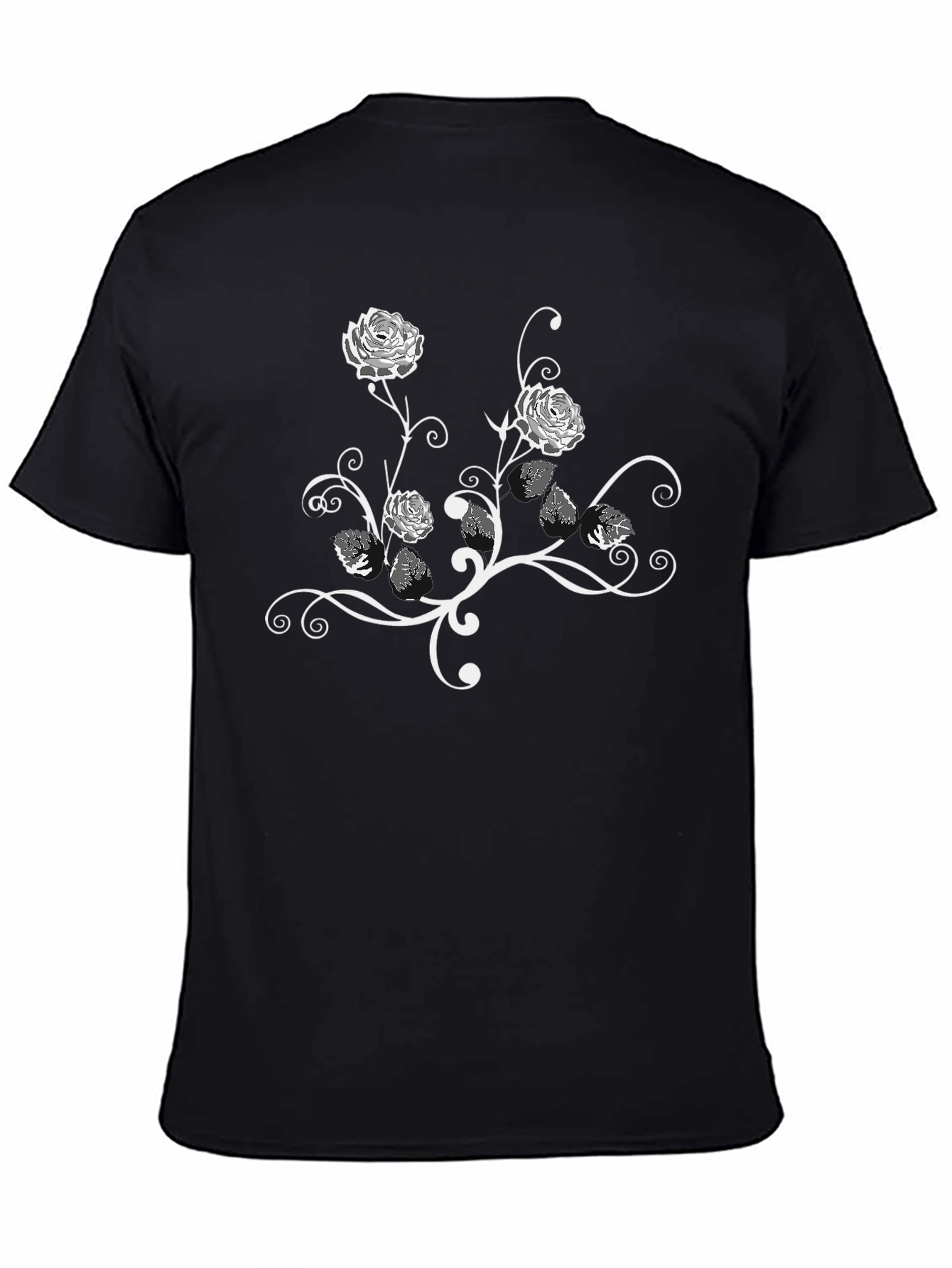 Floral Rose Vine Graphic Black T-Shirt
