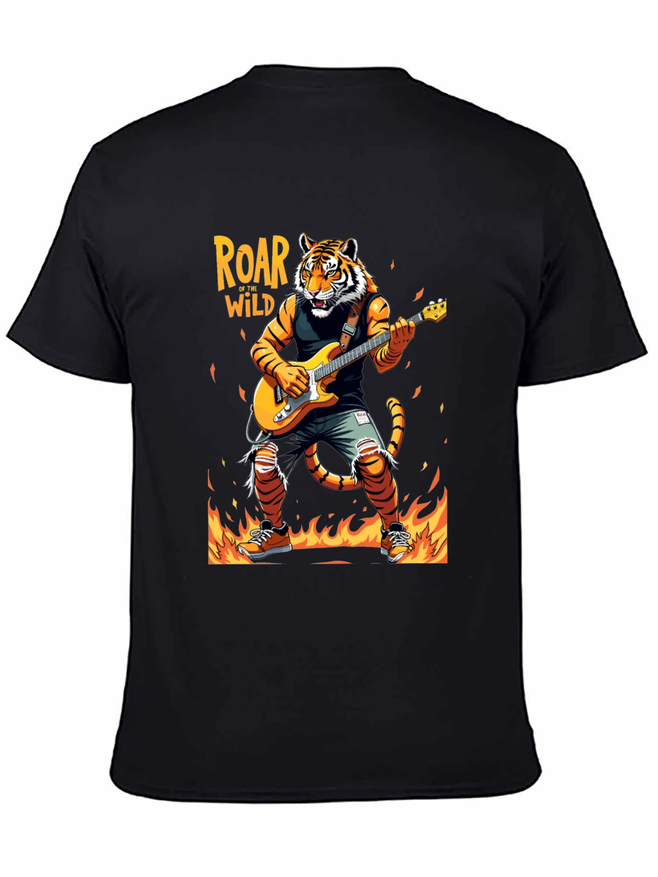Roar Wild Tiger Graphic Tee - Rocking Guitarist T-Shirt