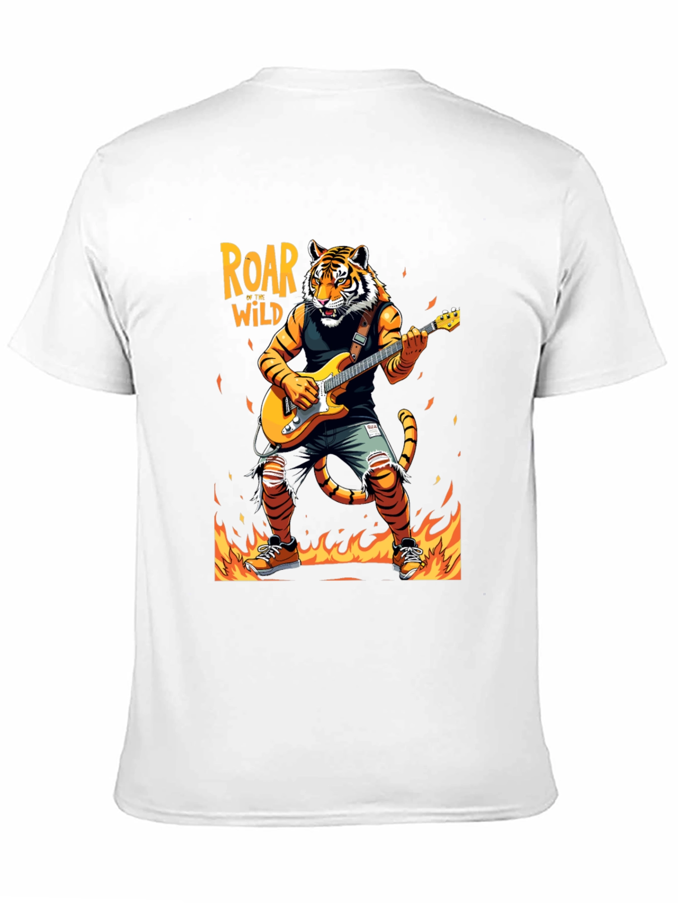 Roar Wild Tiger Graphic Tee - Rocking Guitarist T-Shirt