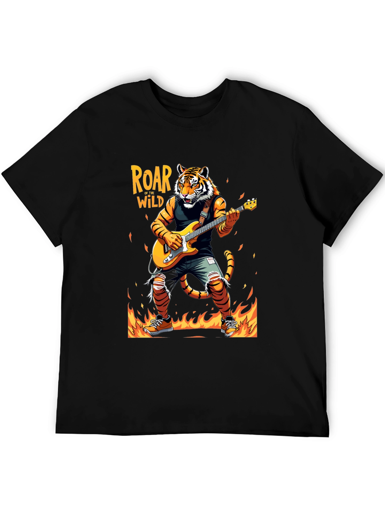 Roar Wild Tiger Graphic Tee - Rocking Guitarist T-Shirt