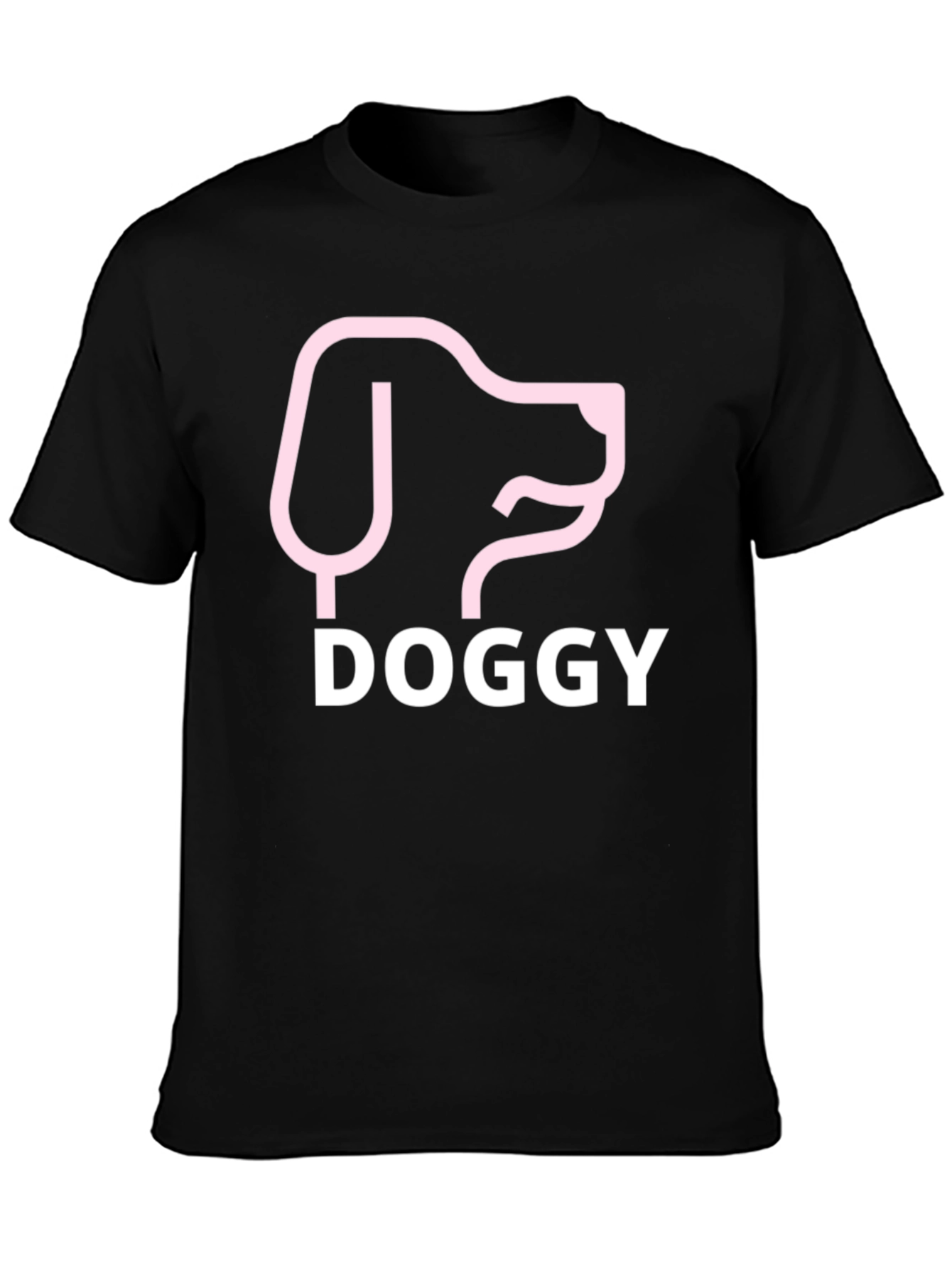 Doggy Tee: Pink Dog Graphic Black T-Shirt