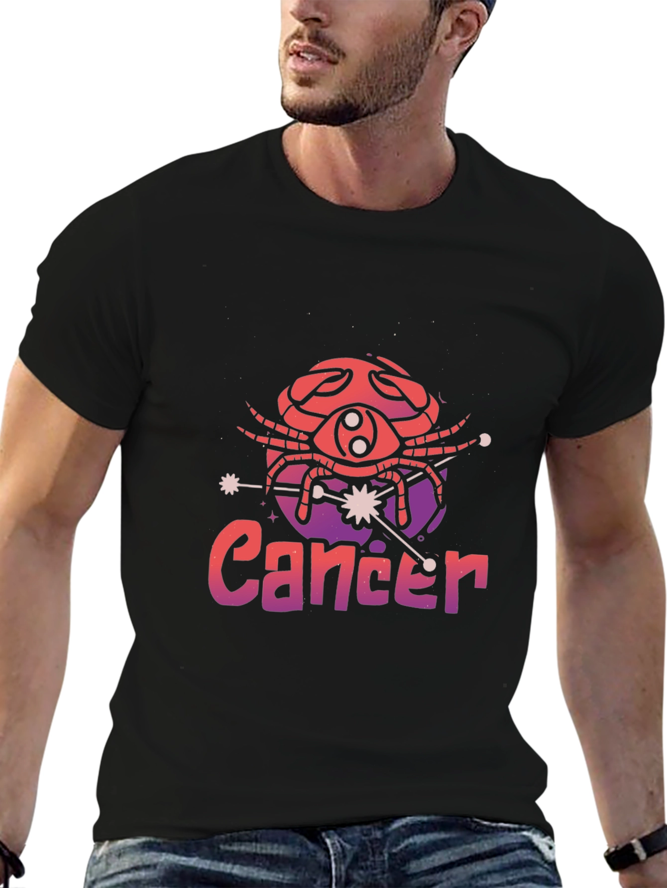 Cancer Zodiac Graphic T-Shirt - Black