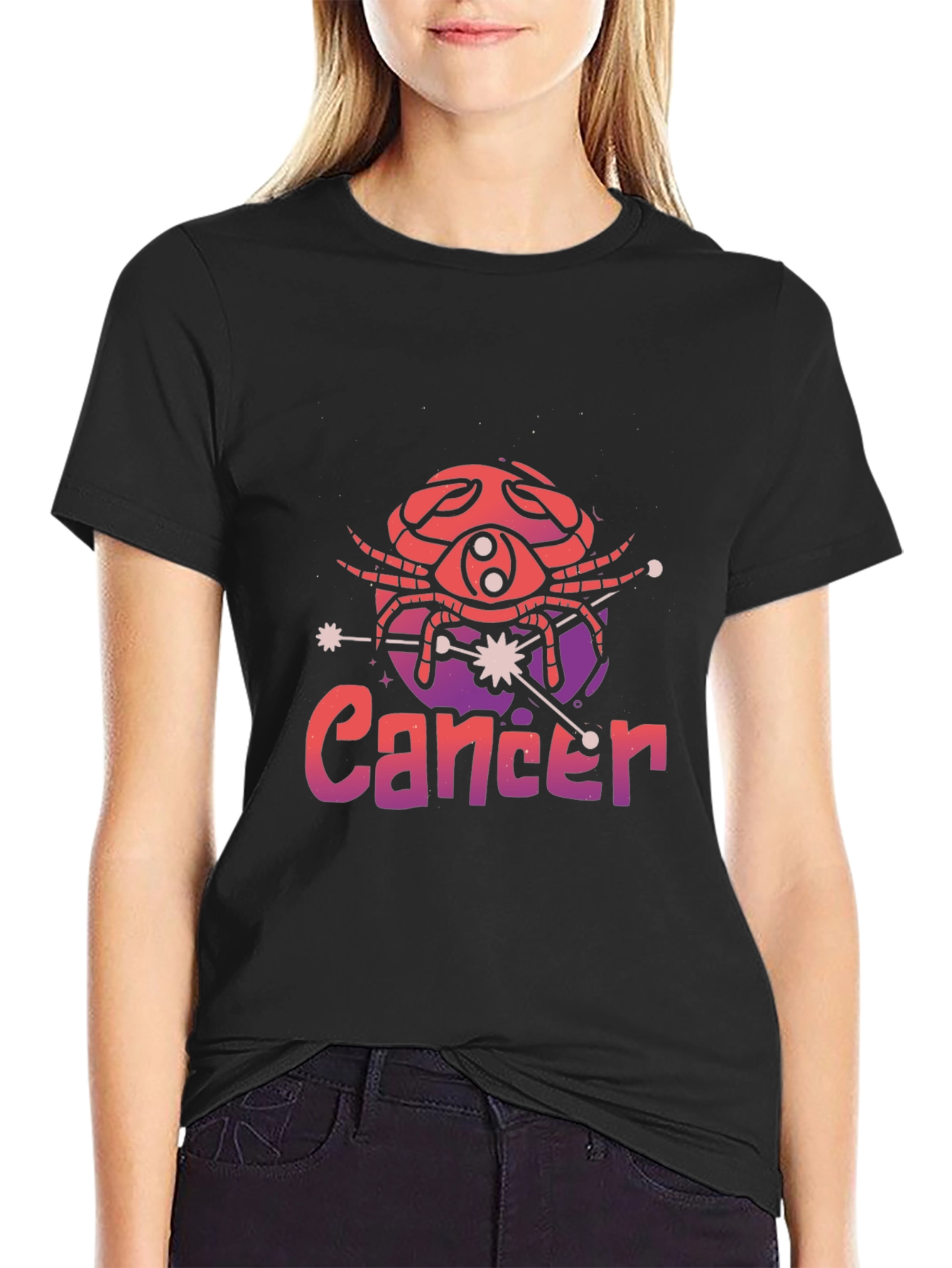 Cancer Zodiac Graphic T-Shirt - Black